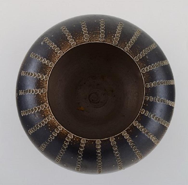 Unknown European Studio Ceramist, Unique Vase in Glazed Ceramics with Grooved Design