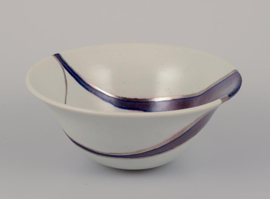 Unknown European studio ceramist, unique ceramic bowl. Iron glaze. Late 20th C. For Sale