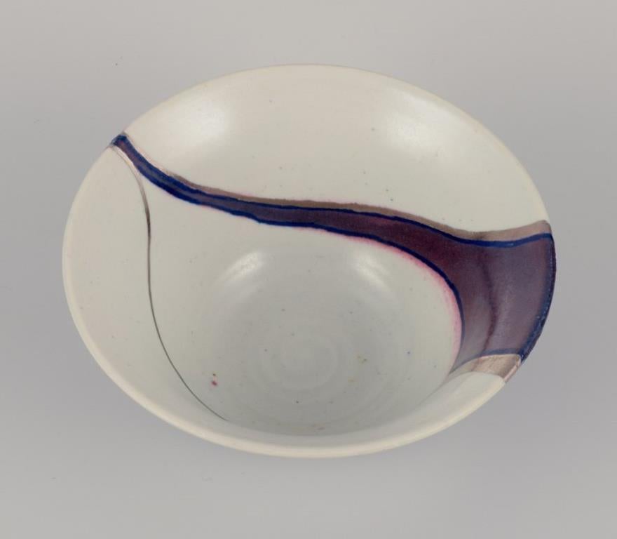 Glazed European studio ceramist, unique ceramic bowl. Iron glaze. Late 20th C. For Sale