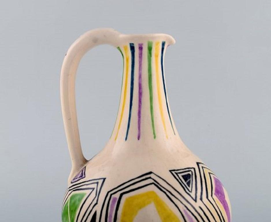 Mid-Century Modern European Studio Ceramist, Unique Jug with Handle in Glazed Ceramic, Dated 1957 For Sale