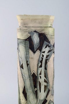 European Studio Ceramist, Unique Vase with Hand Painted Abstract Motifs