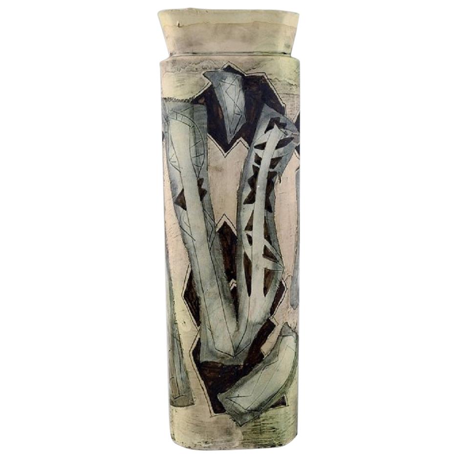 European Studio Ceramist, Unique Vase with Hand Painted Abstract Motifs For Sale