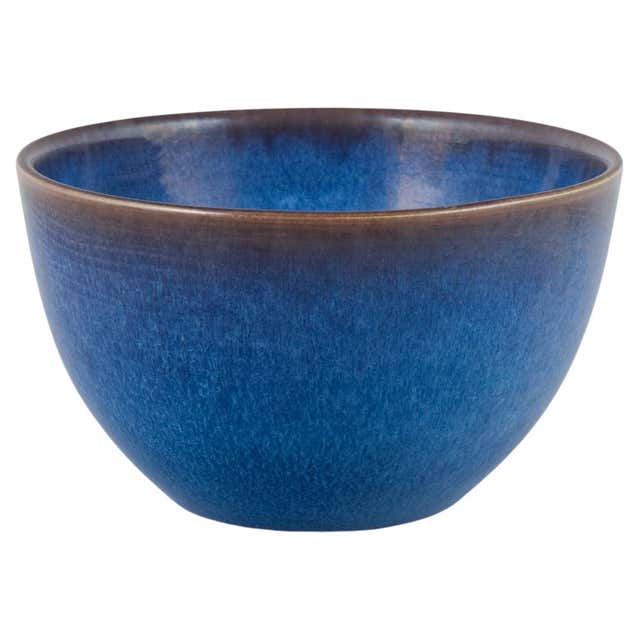 Brutalist Deep Blue Glazed Ceramic Bowl Signed Studio Piece, 1960s For ...