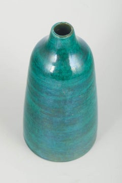 European studio potter. Stoneware vase with deep emerald green glaze. 1970s