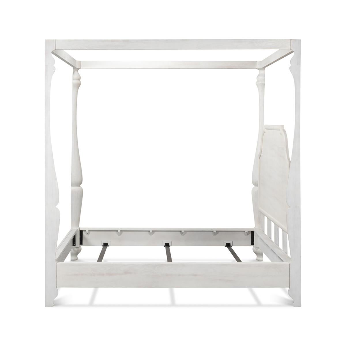 Modern European Style Canopy Bed, Bungalow White For Sale
