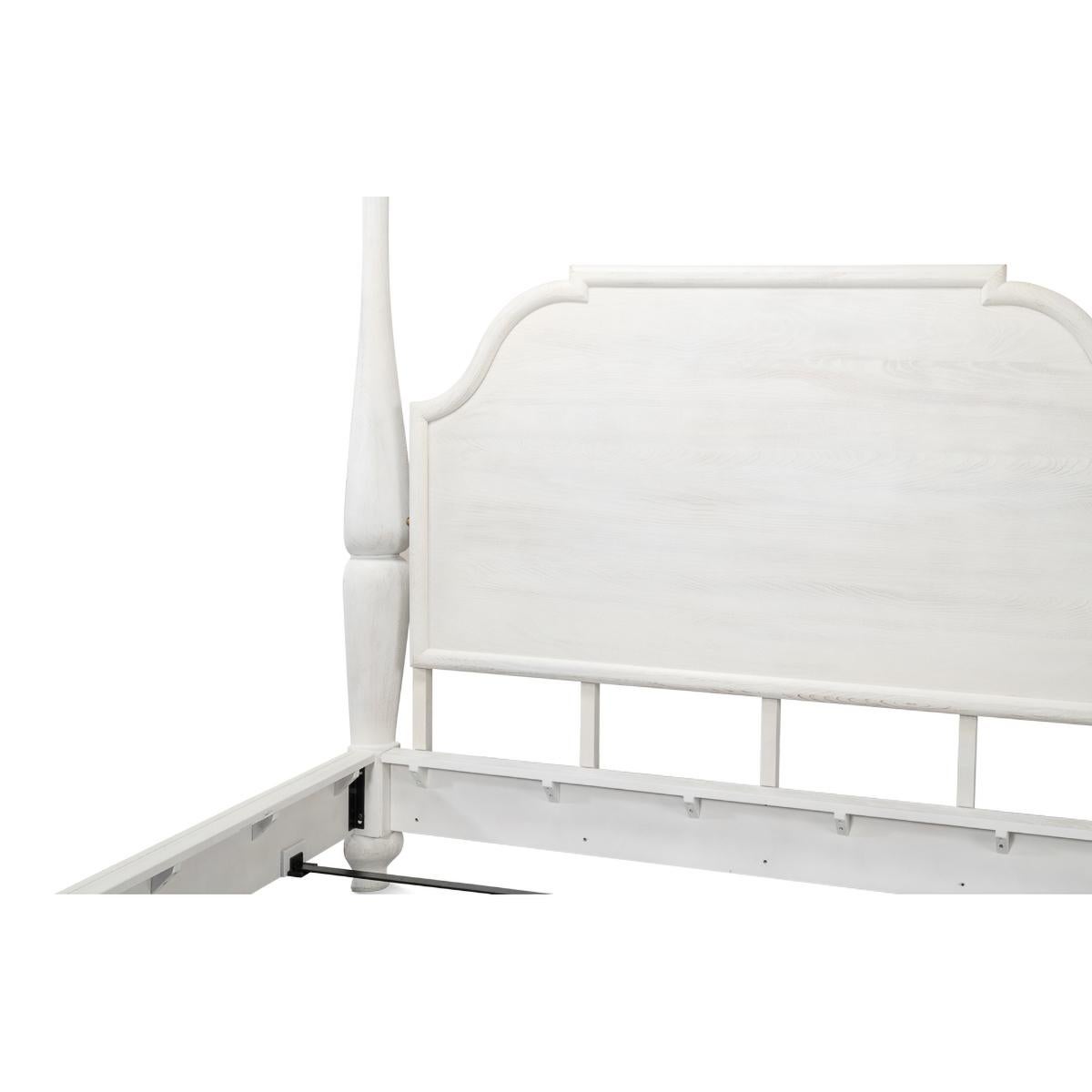 Contemporary European Style Canopy Bed, Bungalow White For Sale