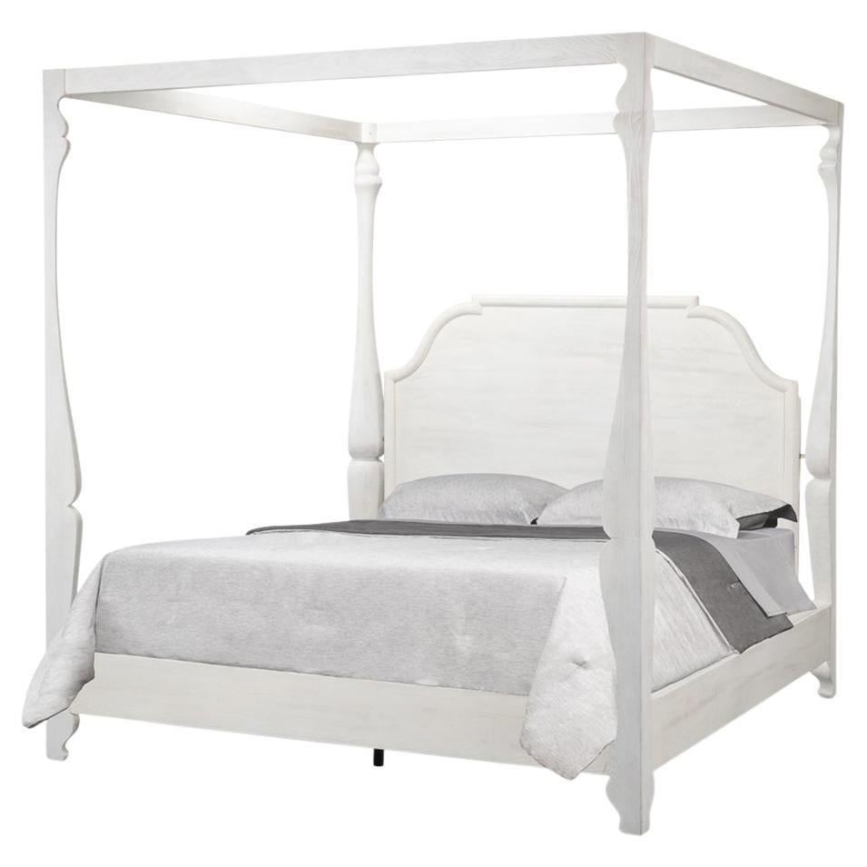 European Style Canopy Bed, Bungalow White For Sale