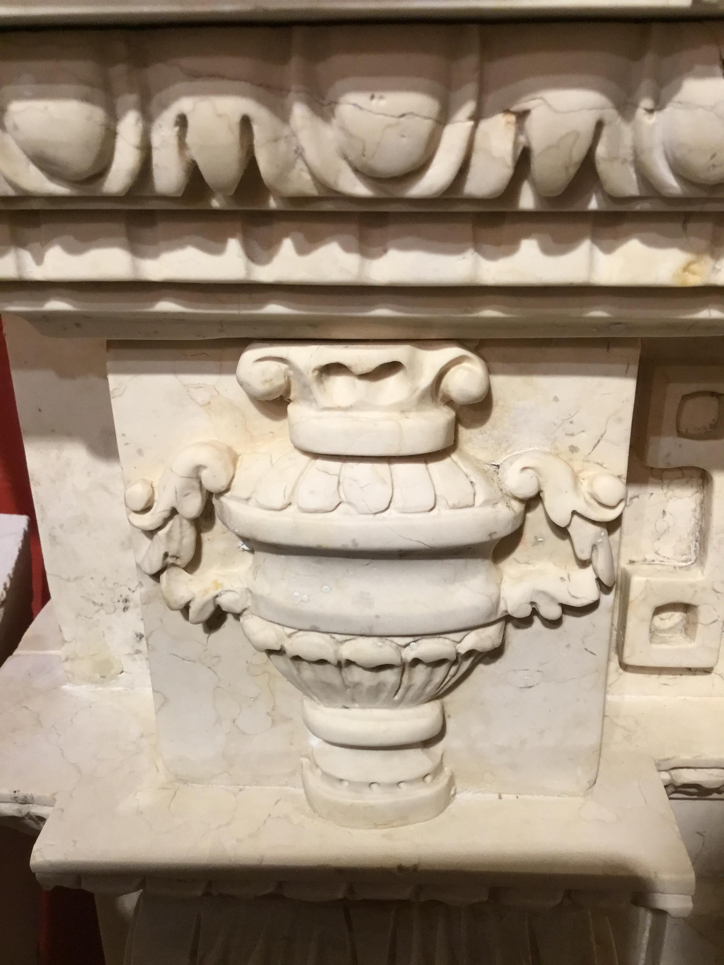 Chinese European-Style Cream Marble Hand Carved Mantel For Sale