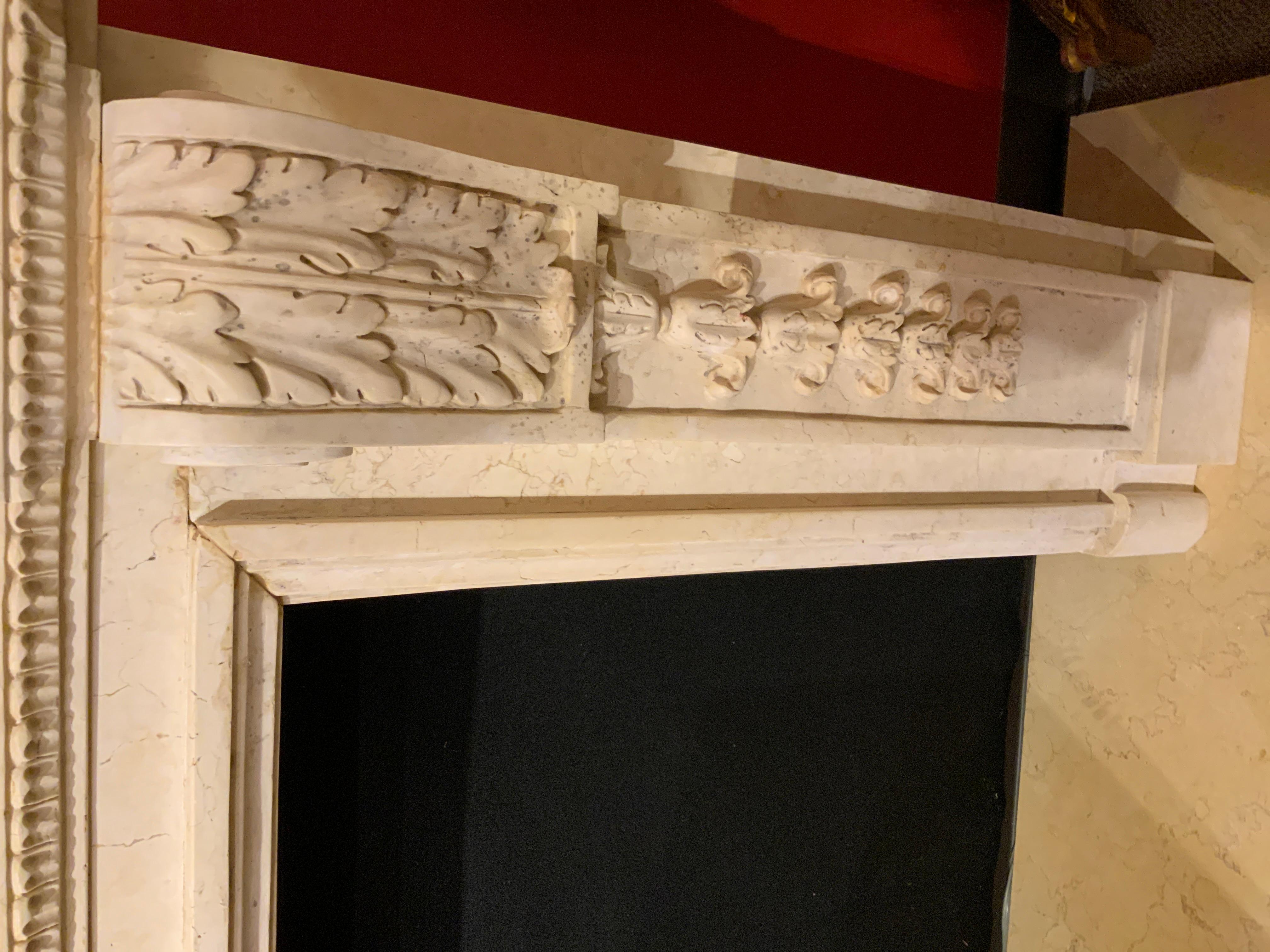 European-Style Cream Marble Hand Carved Mantel For Sale 1