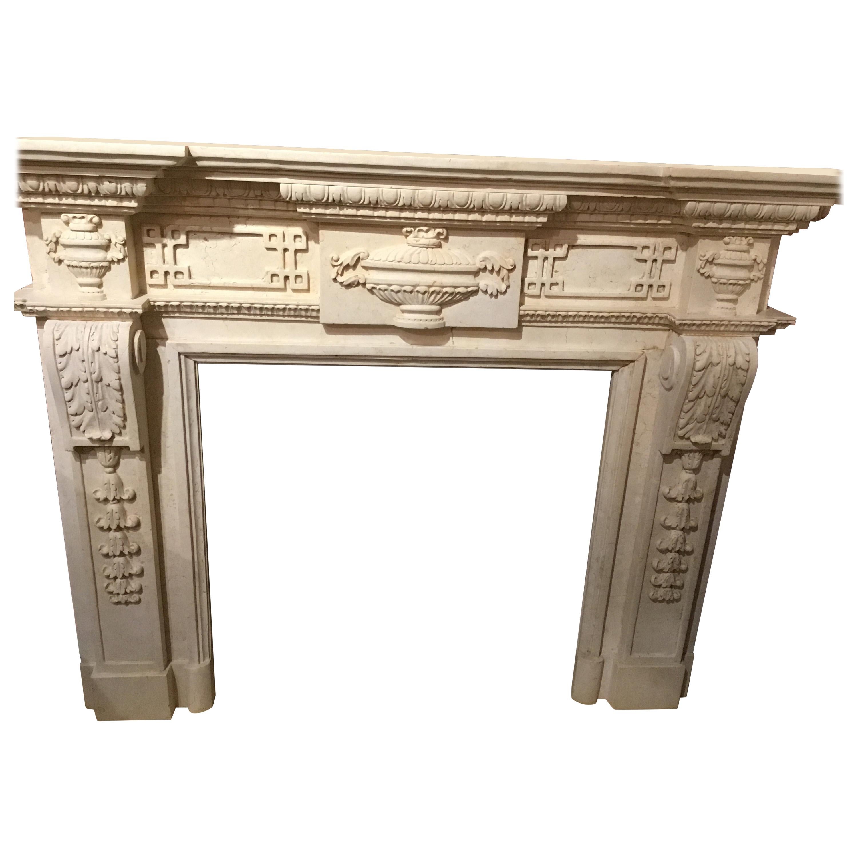 European-Style Cream Marble Hand Carved Mantel