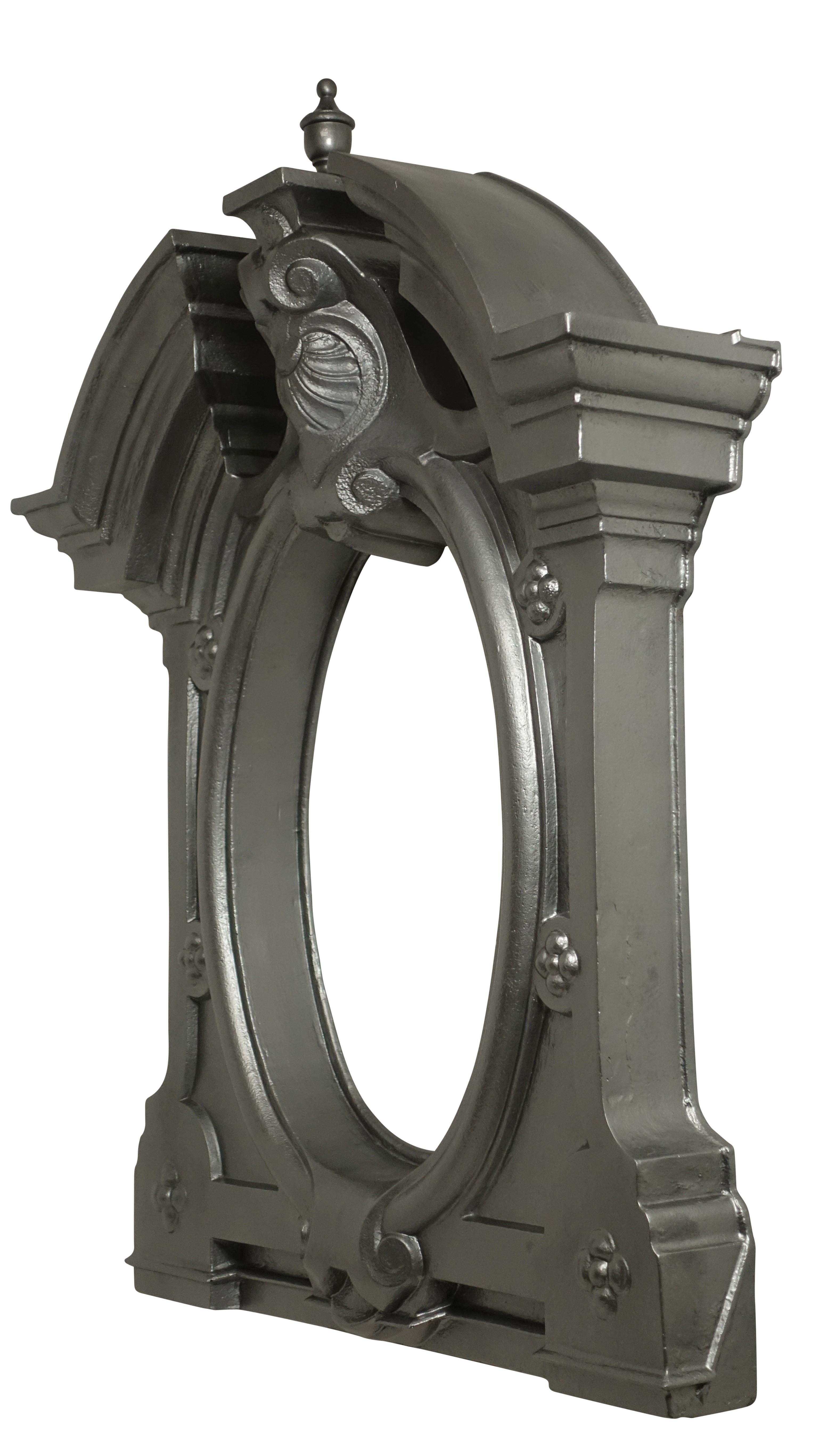 A zinc colored European style dormer window frame made from a composition material. Last quarter of the 20th century. Window opening dimensions: Height-22.5 inches, width-18.5 inches.