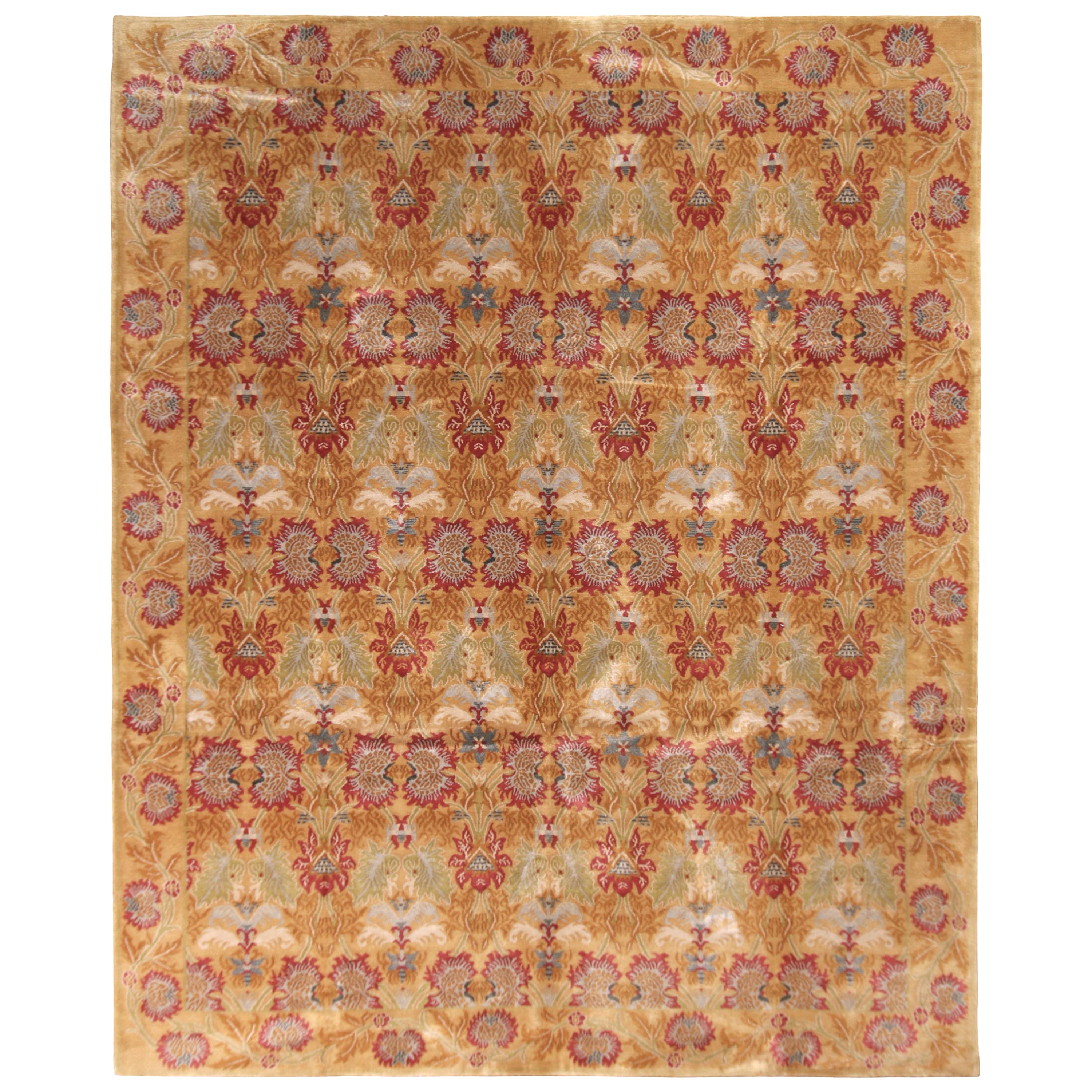 Rug & Kilim's European-Style Floral Rug Gold Red Wool and Silk Rug For Sale