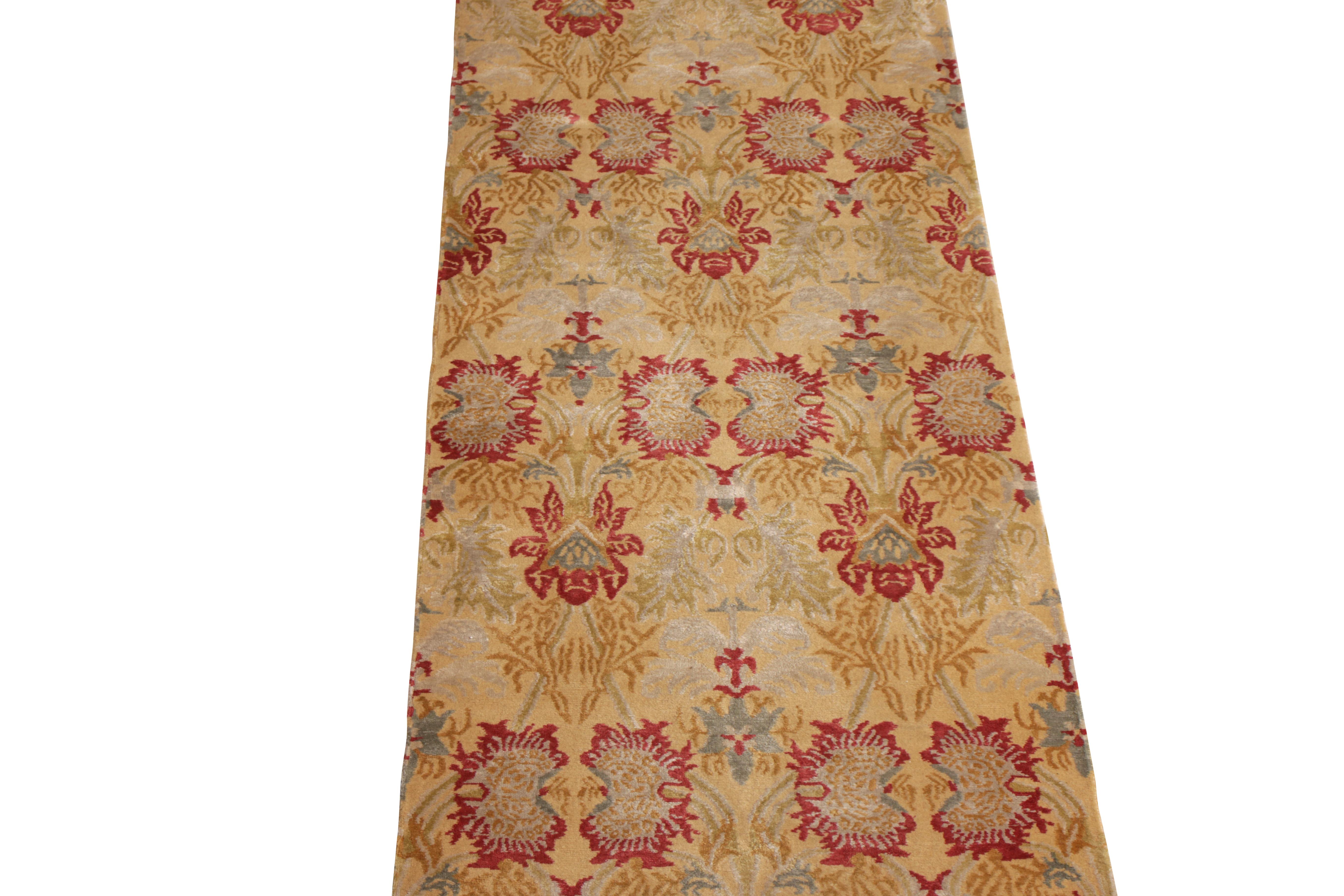 Art Deco Rug & Kilim's European-Style Floral Runner Gold Red Wool and Silk Rug For Sale