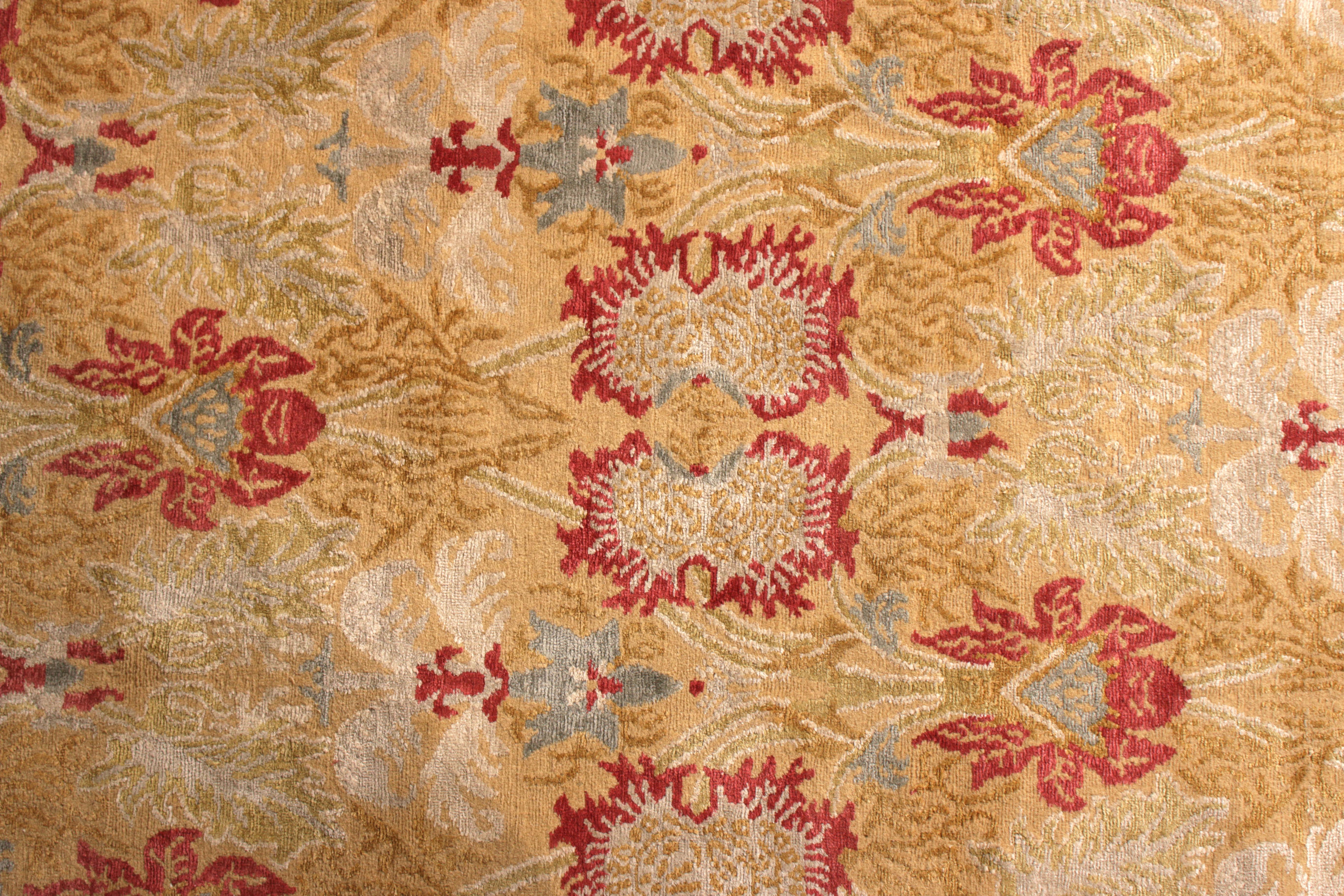 Rug & Kilim's European-Style Floral Runner Gold Red Wool and Silk Rug In New Condition For Sale In Long Island City, NY