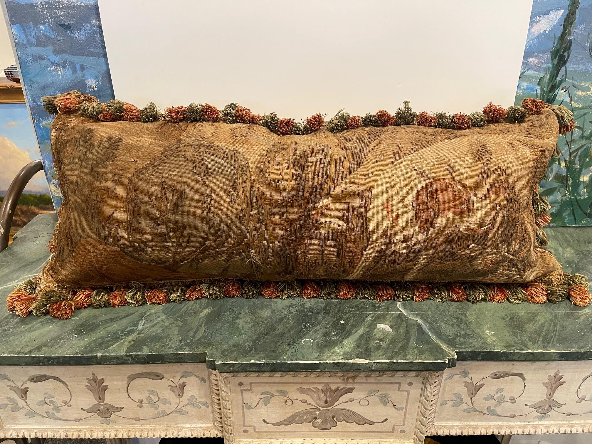 French European Style Pillow Made from an 18th Century Tapestry Fragment For Sale