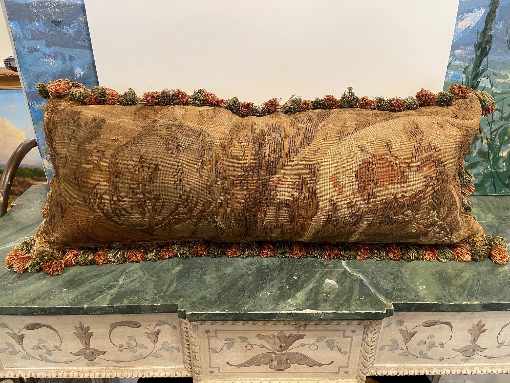 French European Style Pillow Made from an 18th Century Tapestry Fragment