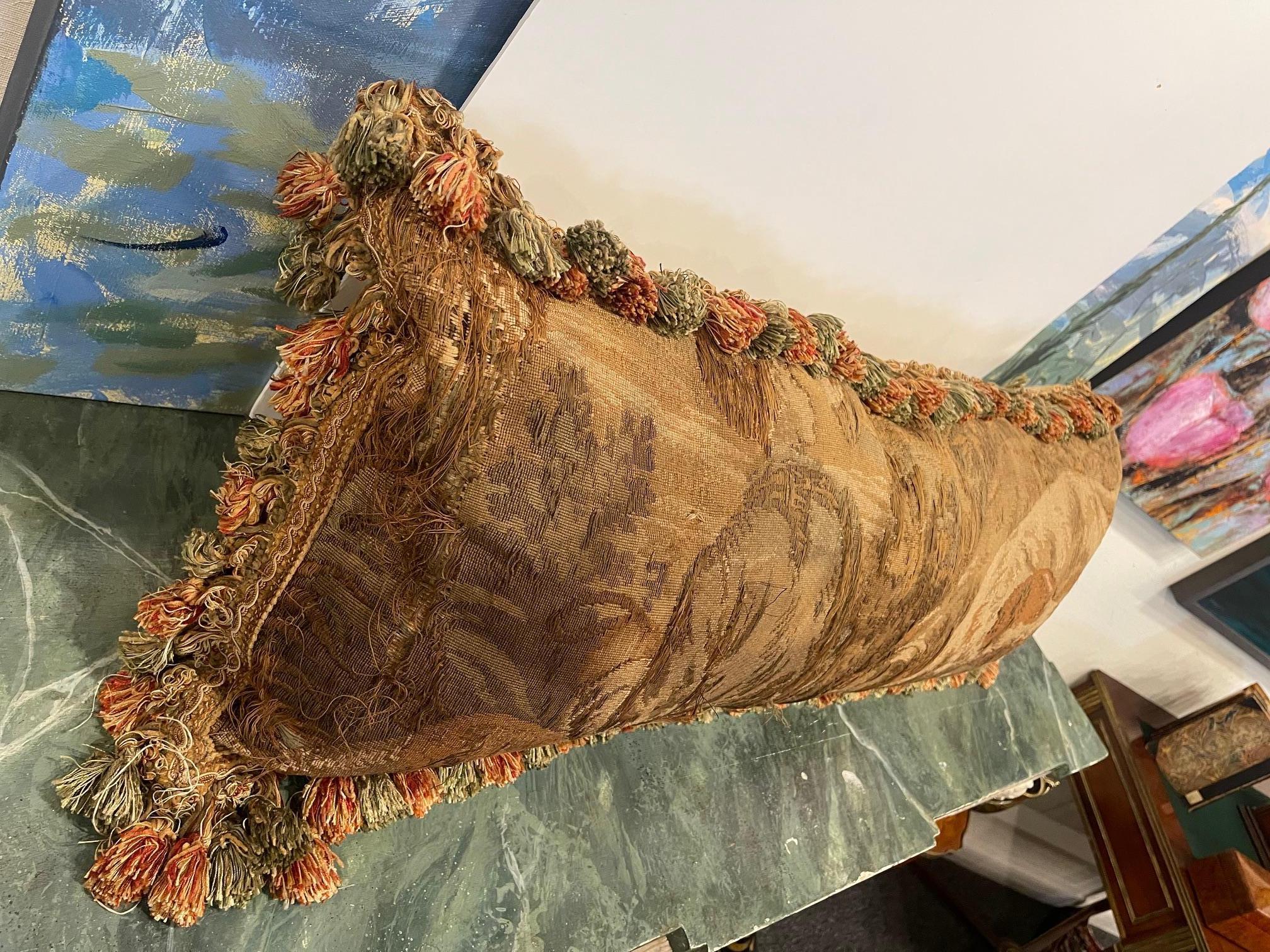 European Style Pillow Made from an 18th Century Tapestry Fragment In Good Condition For Sale In Savannah, GA