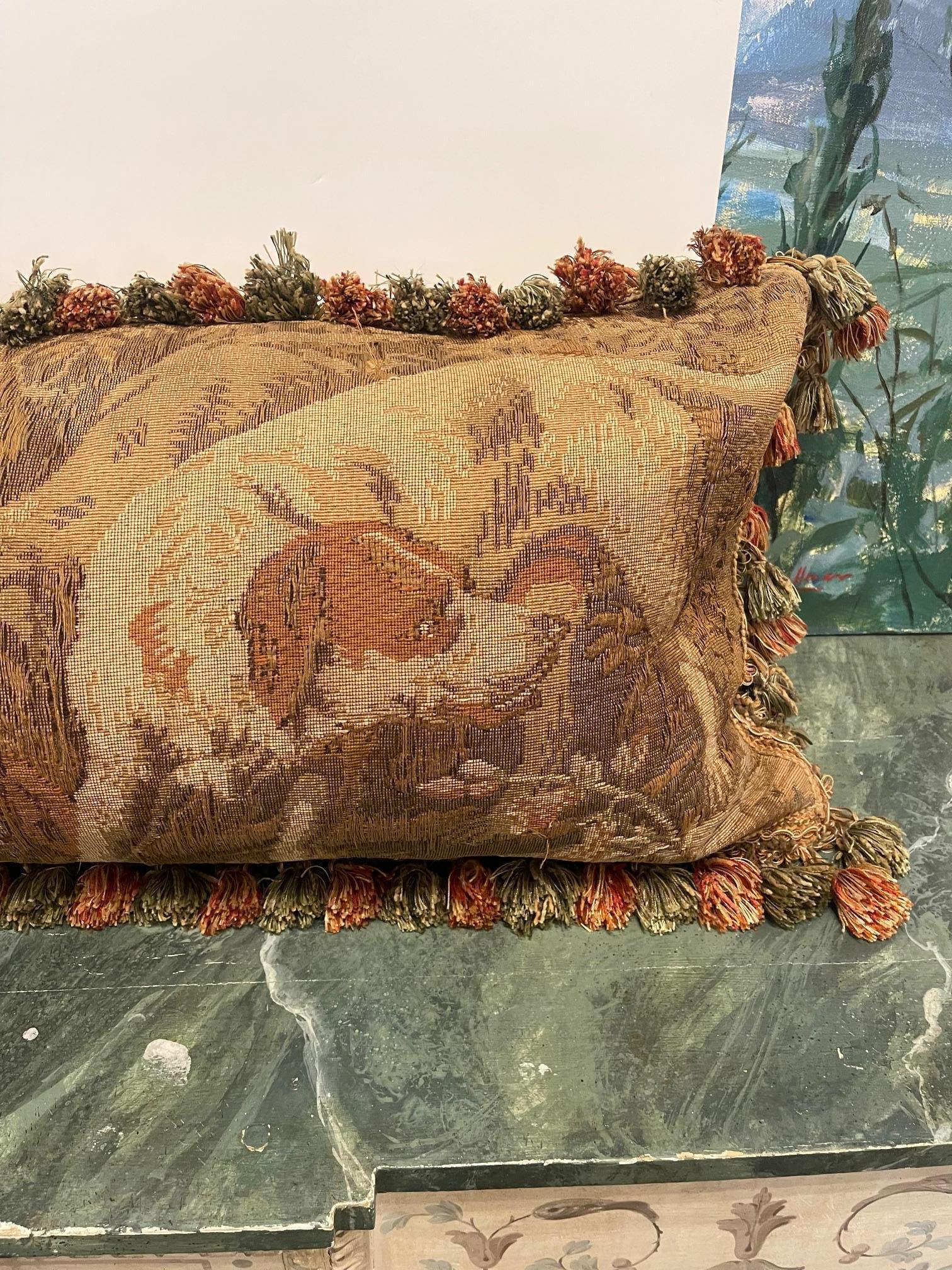 European Style Pillow Made from an 18th Century Tapestry Fragment For Sale 1