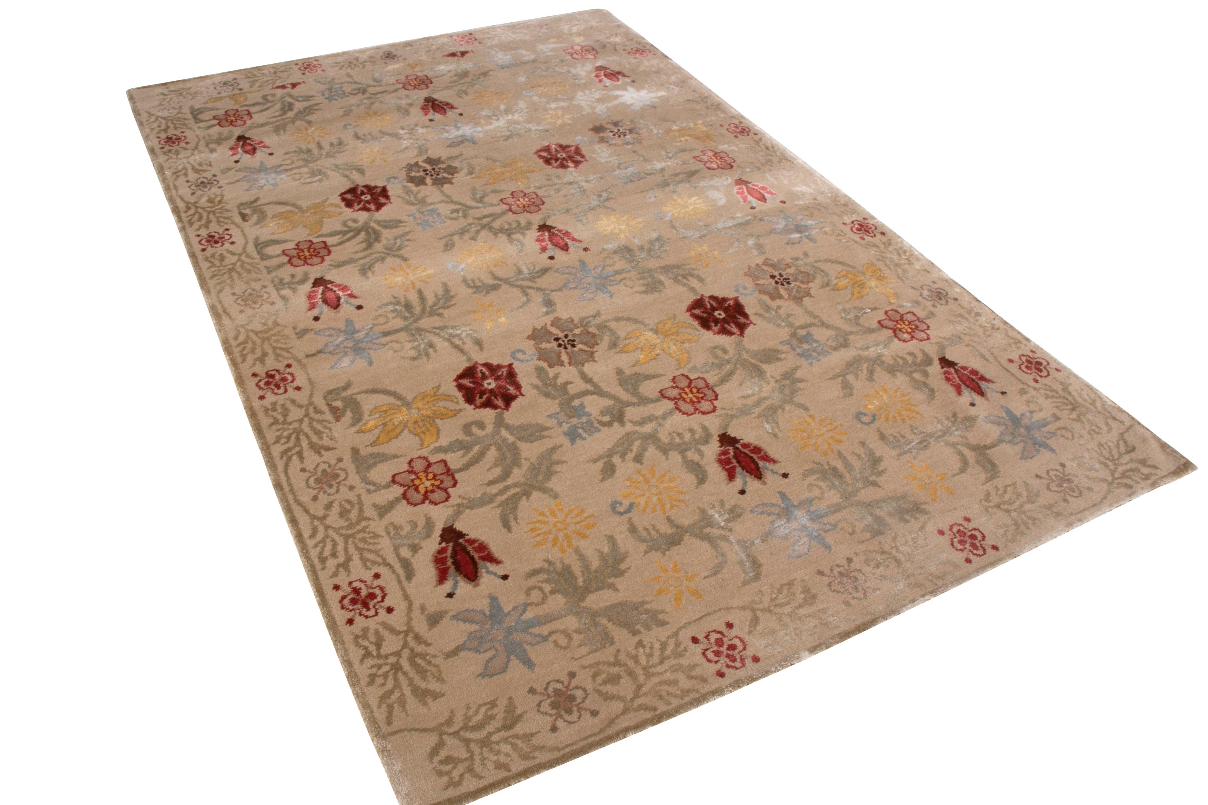 This 4 x 6 rug joins the European collection by Rug & Kilim-drawing inspiration from a traditional Spanish floral pattern affectionately dubbed “Bilbao” among the recent additions to this line. Hand knotted with a blend of quality wool and silk, the