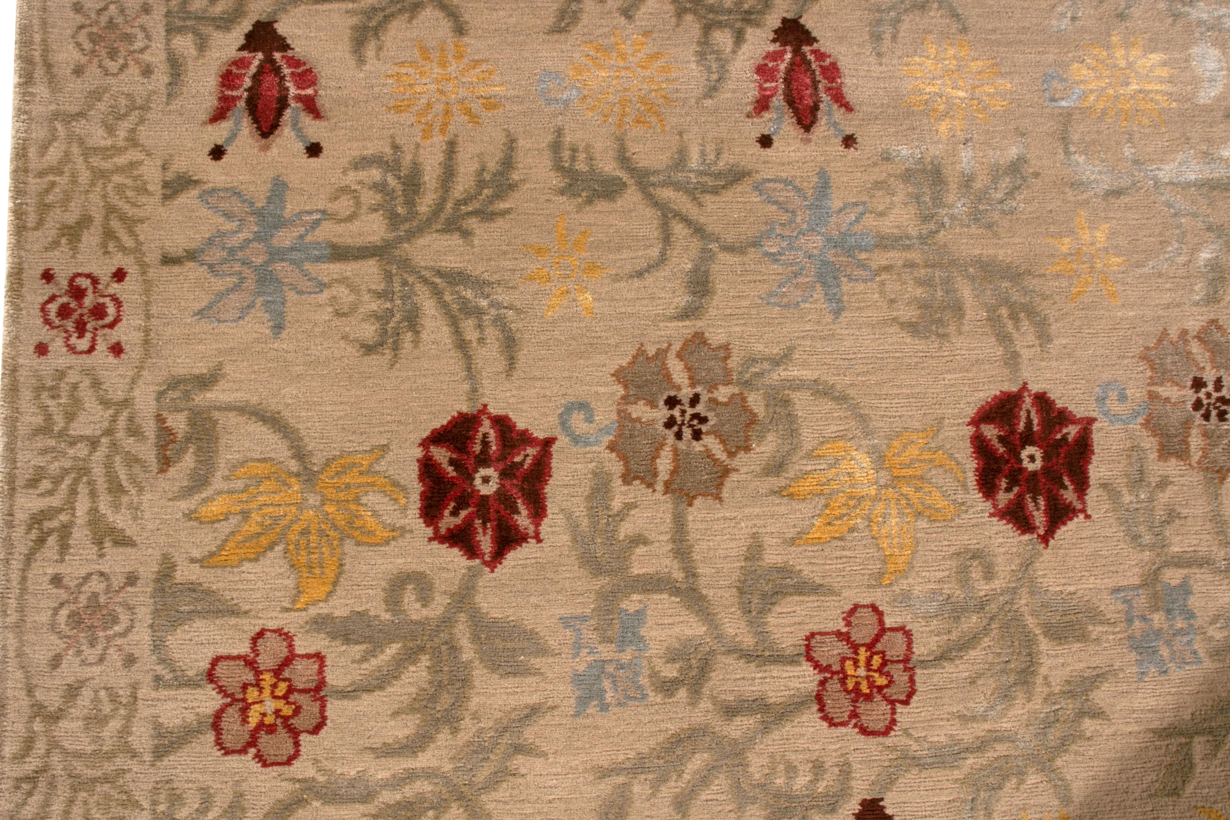 Hand-Knotted Rug & Kilim's European Style Rug Beige Gold Spanish Floral Pattern