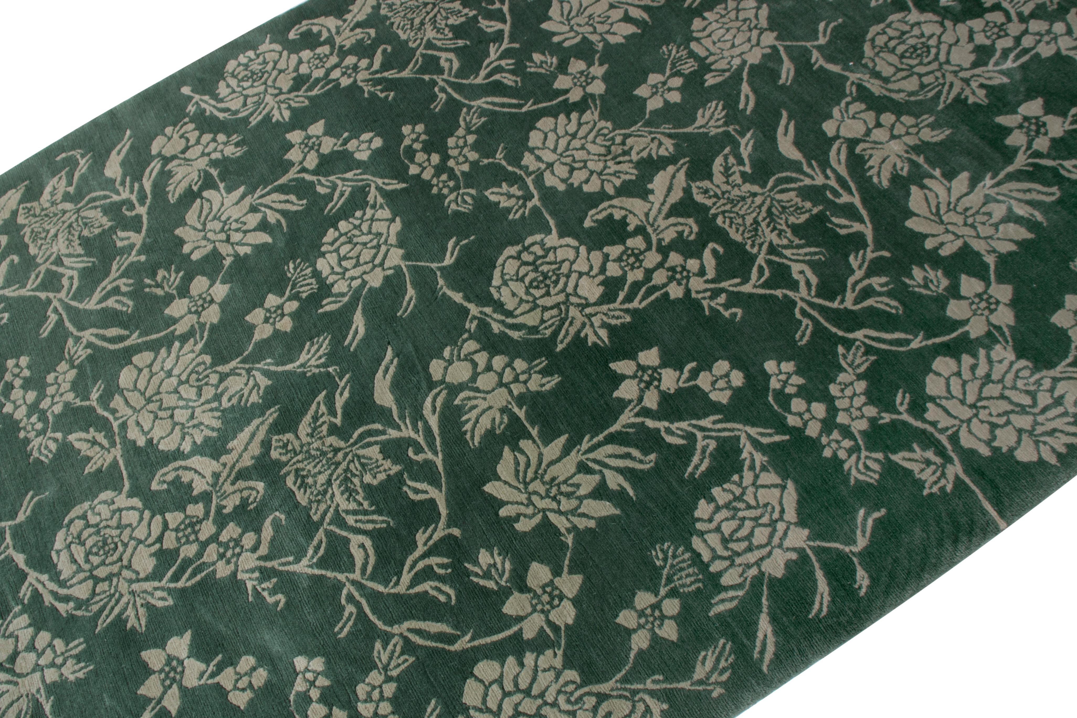 Art Deco Rug & Kilim's European Style Rug Green Beige Floral Pattern