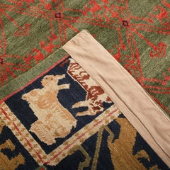 Rug & Kilim's European Style Rug, Green, Red and Blue, Floral, Pictorial Border
