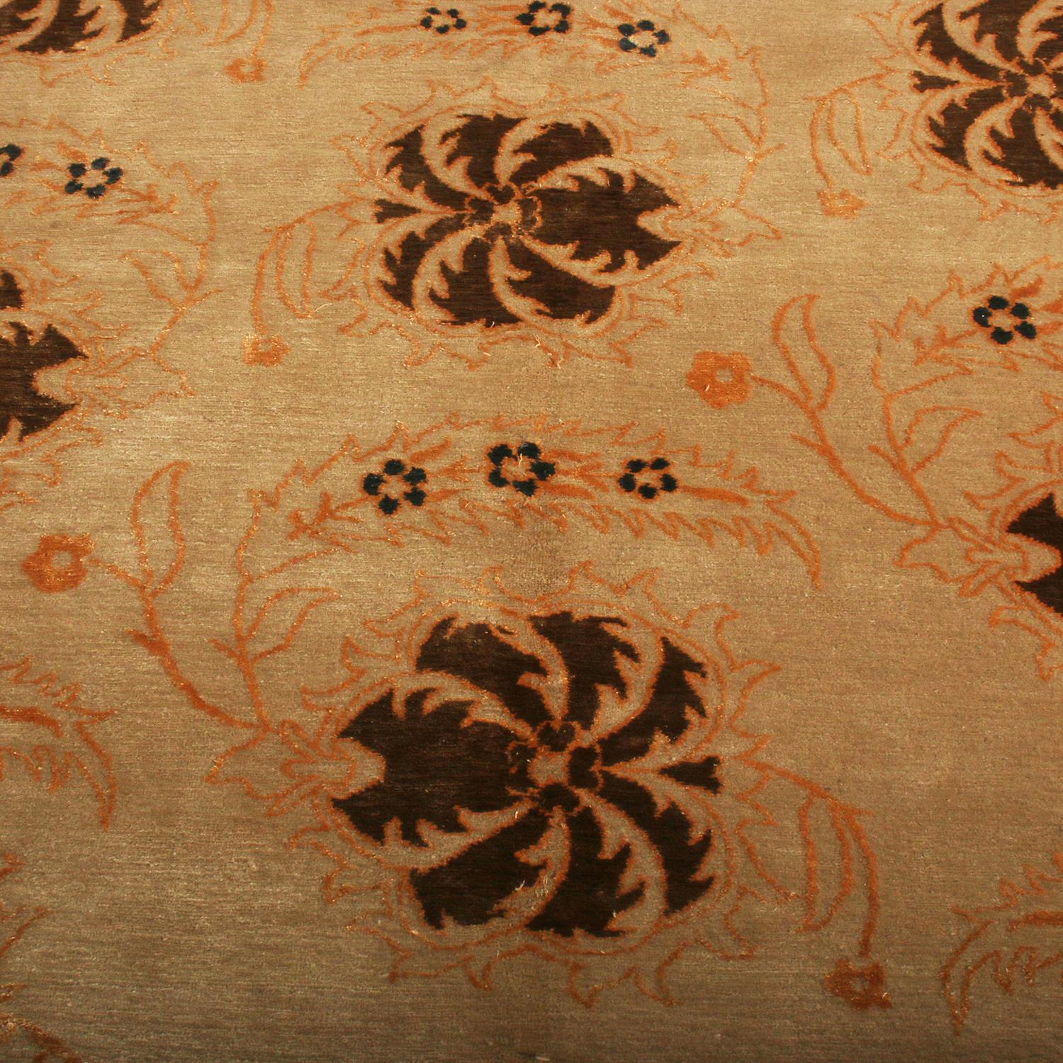 Hand-Knotted Rug & Kilim's European Style Rug in Beige-Brown, Golden-Orange Floral Pattern For Sale