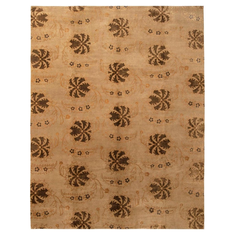 European Style Rug Rug and Kilim's European Style Rug in Beige-Brown, Golden-Orange Floral ...