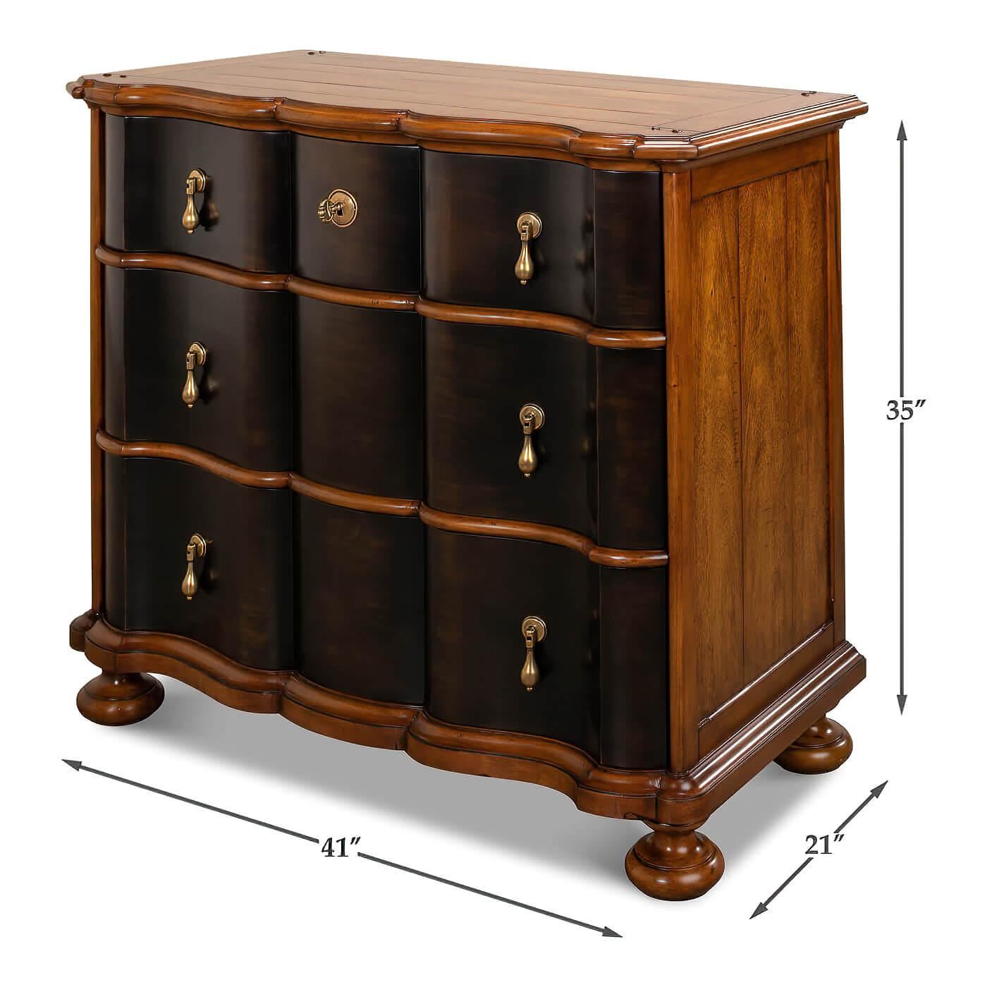European-Style Walnut and Ebonized Chest of Drawers For Sale 4