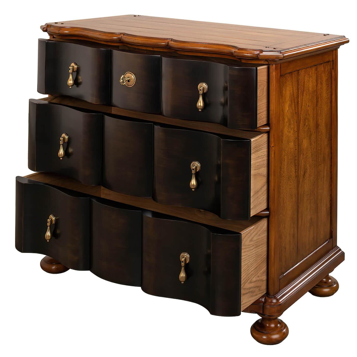 French Provincial European-Style Walnut and Ebonized Chest of Drawers For Sale