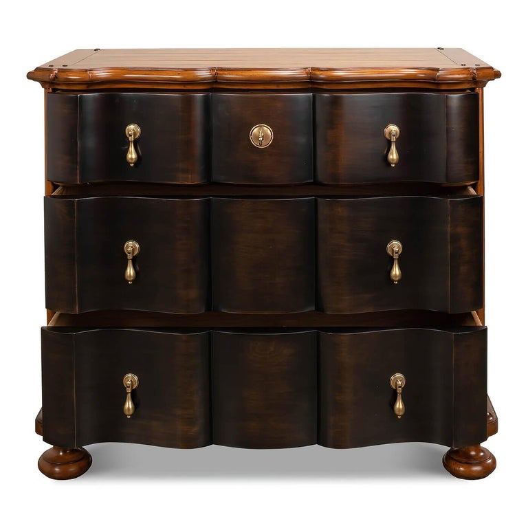 Asian European-Style Walnut and Ebonized Chest of Drawers For Sale