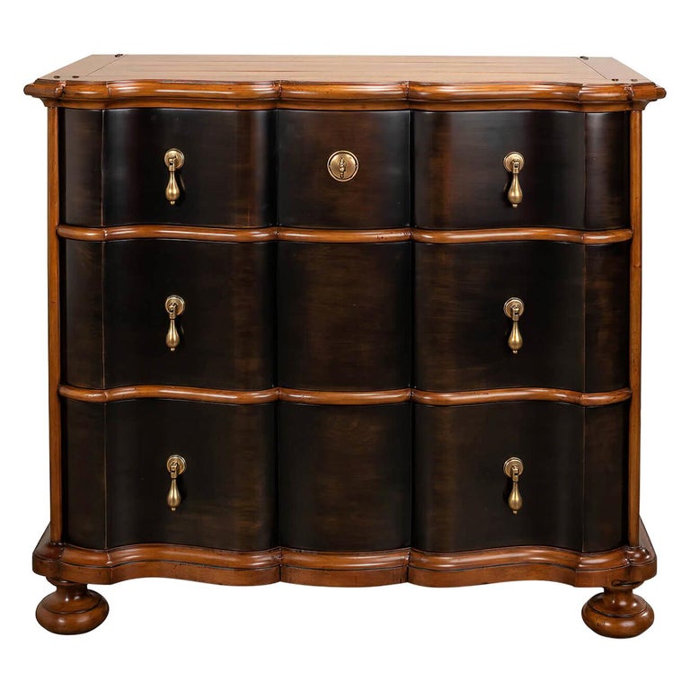 European-Style Walnut and Ebonized Chest of Drawers For Sale