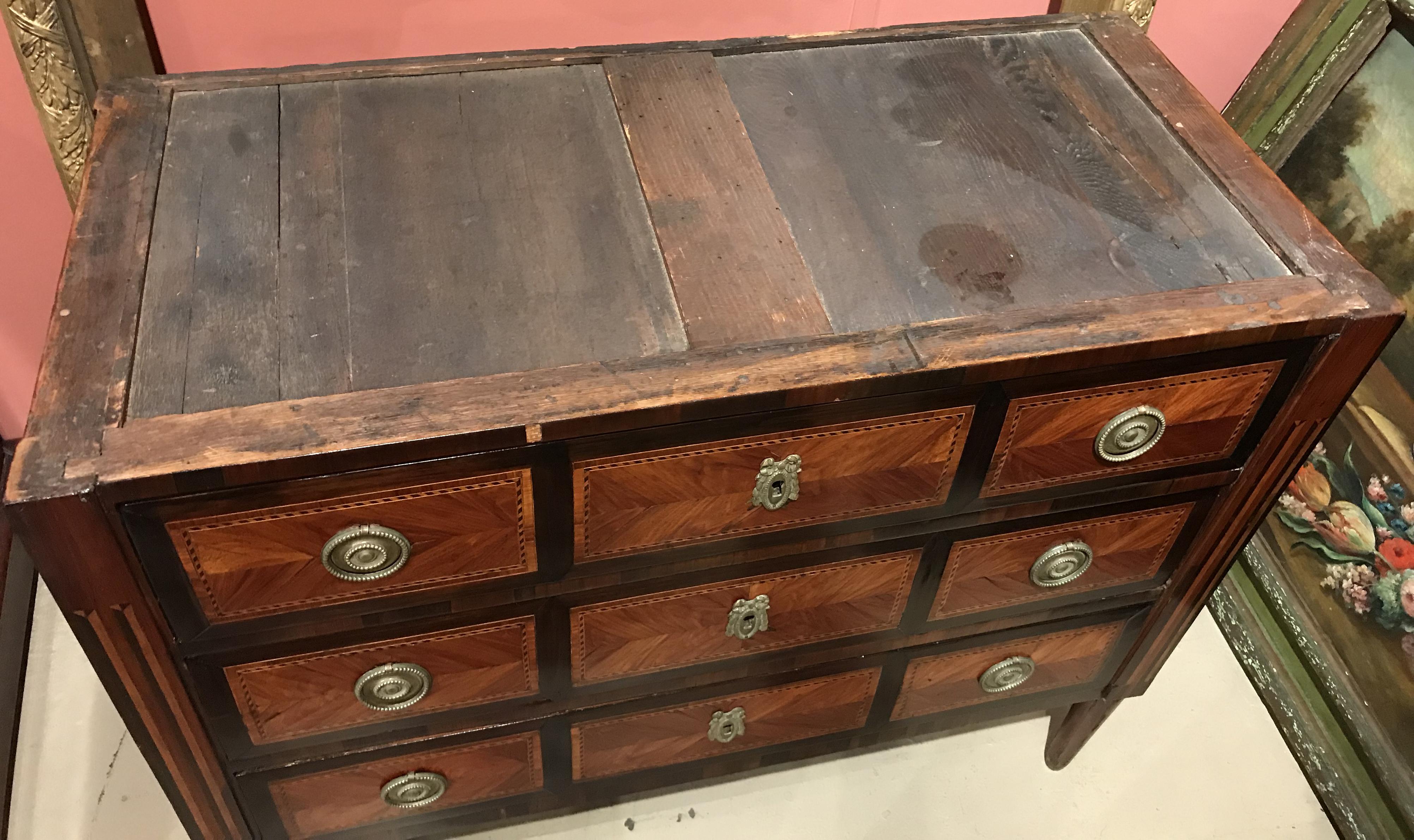 European Three-Drawer Marble Top Chest with Veneered Panels, circa 1790 6
