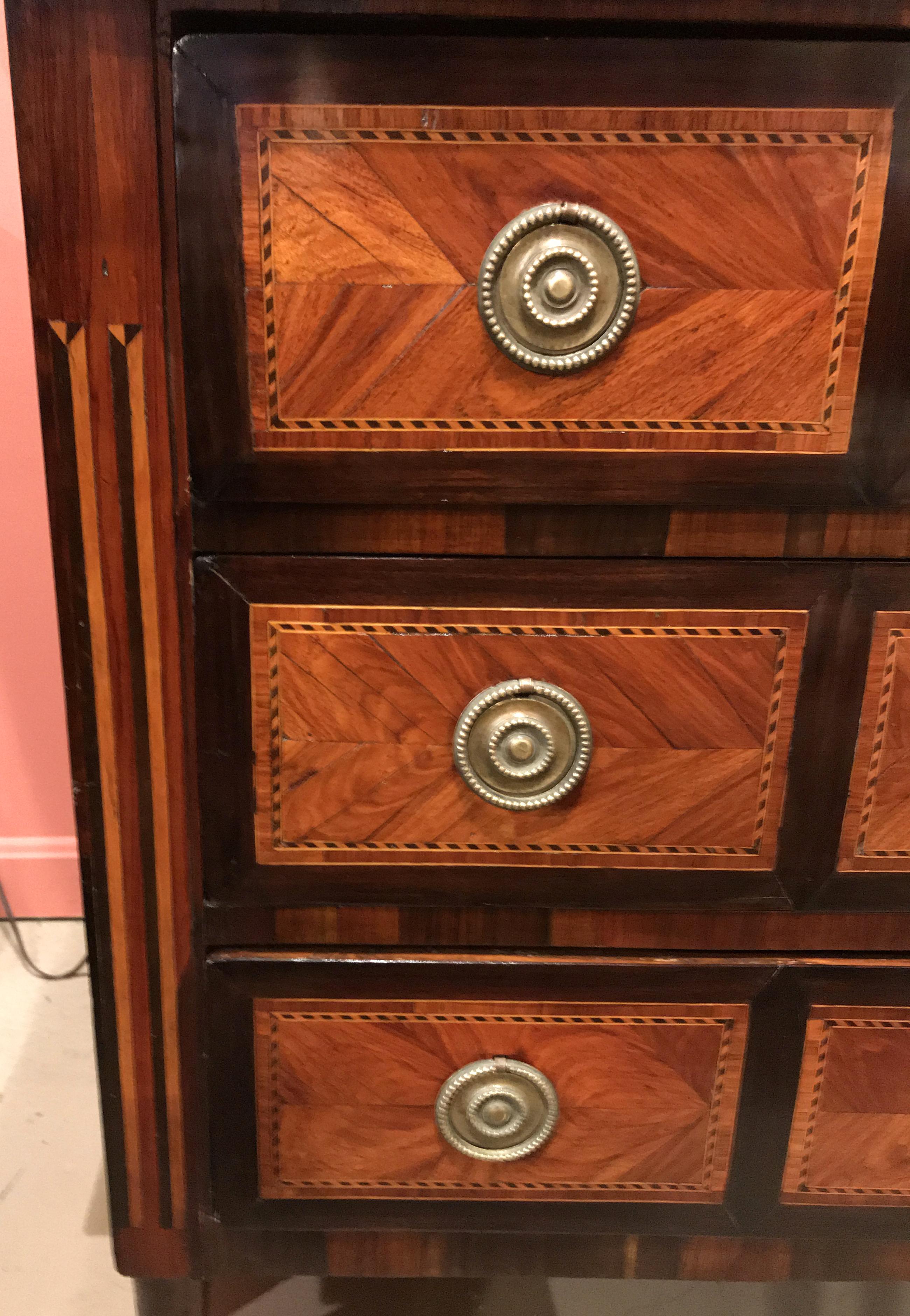 European Three-Drawer Marble Top Chest with Veneered Panels, circa 1790 In Good Condition In Milford, NH