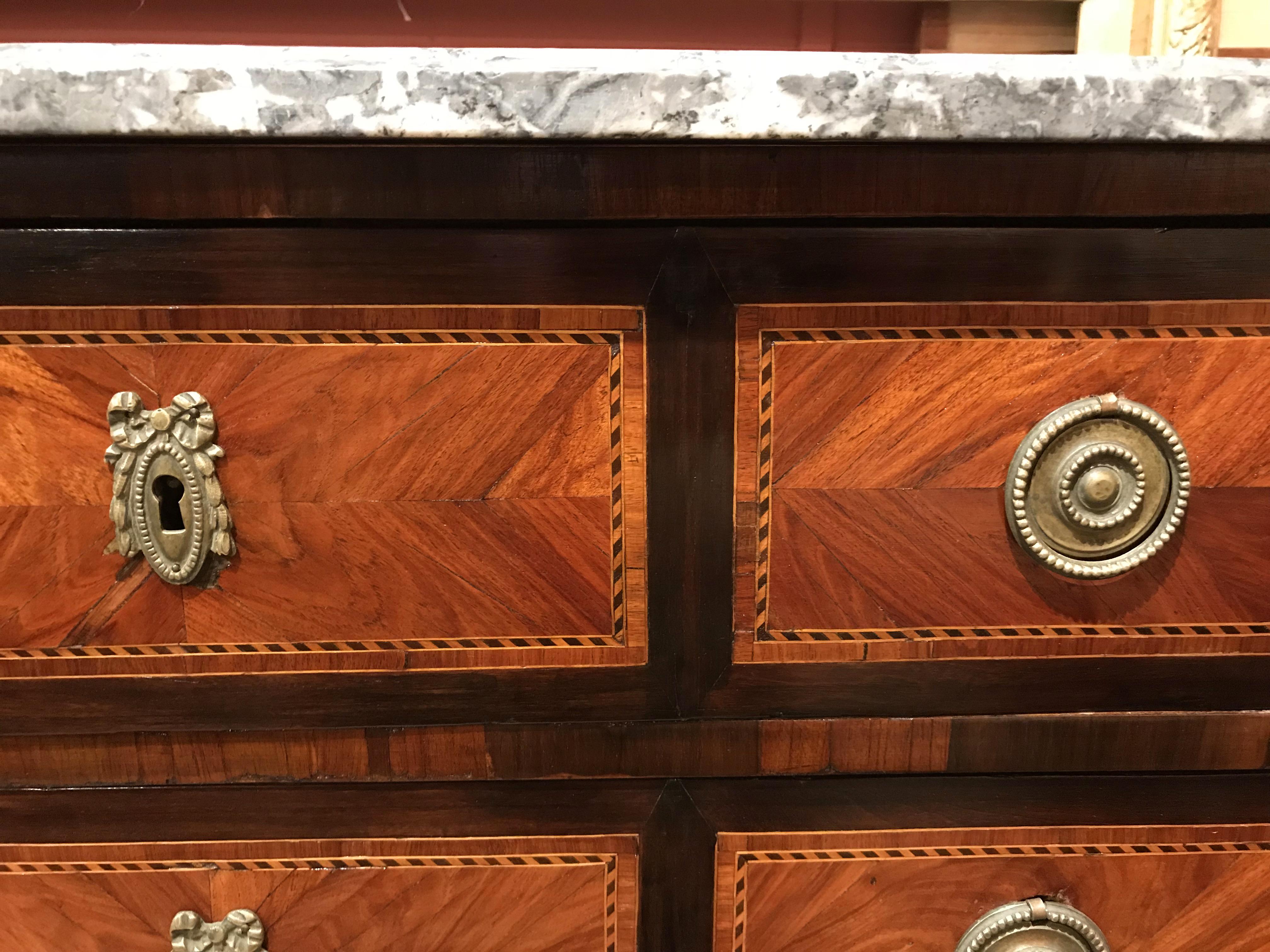 European Three-Drawer Marble Top Chest with Veneered Panels, circa 1790 1