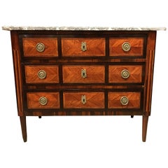 European Three-Drawer Marble Top Chest with Veneered Panels, circa 1790