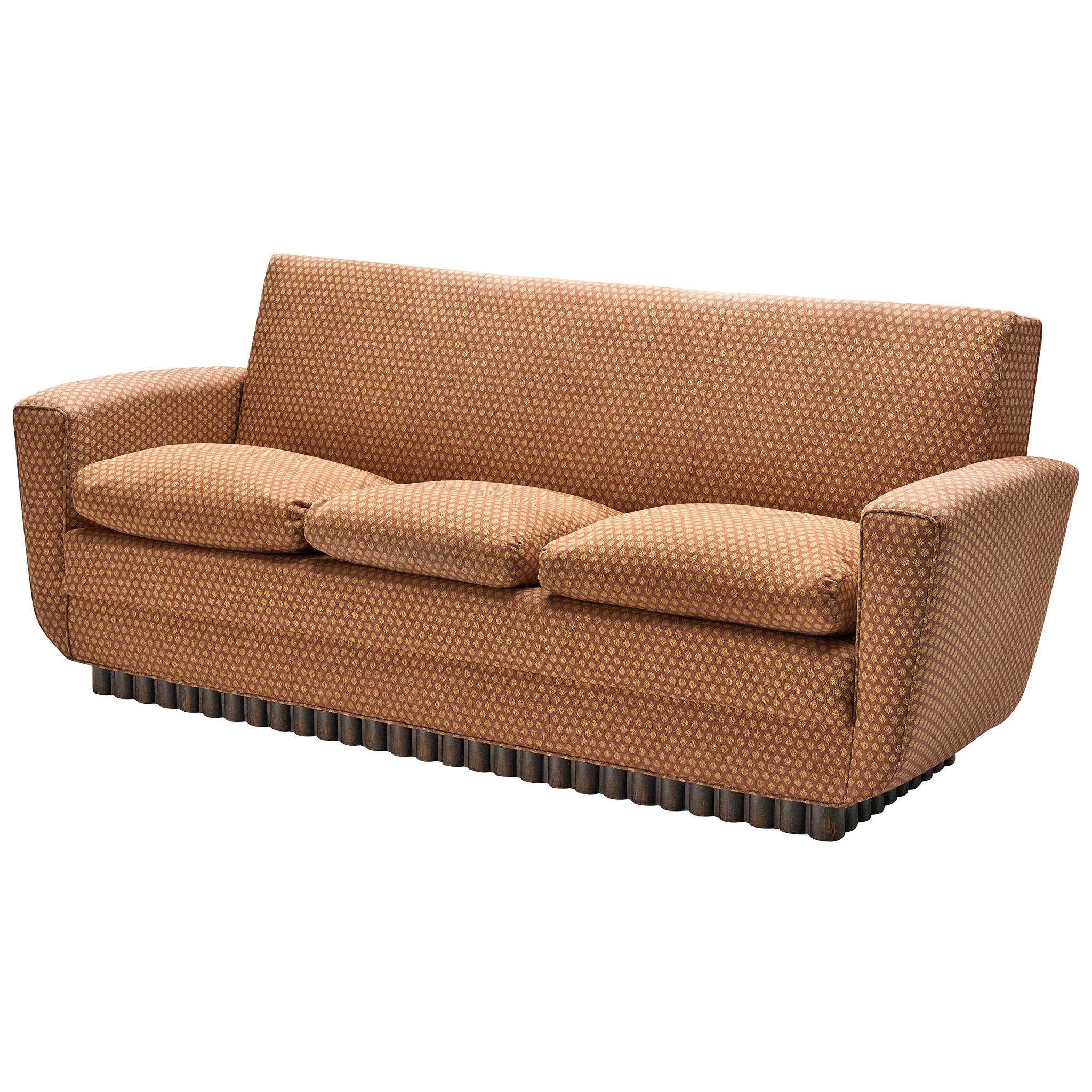 Art Deco Linen Sofa with Carved Wood Base at 1stDibs