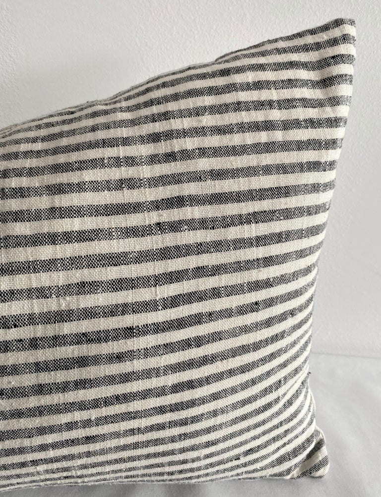 European Ticking Stripe Black Lumbar Pillow with Down Feather Insert ...