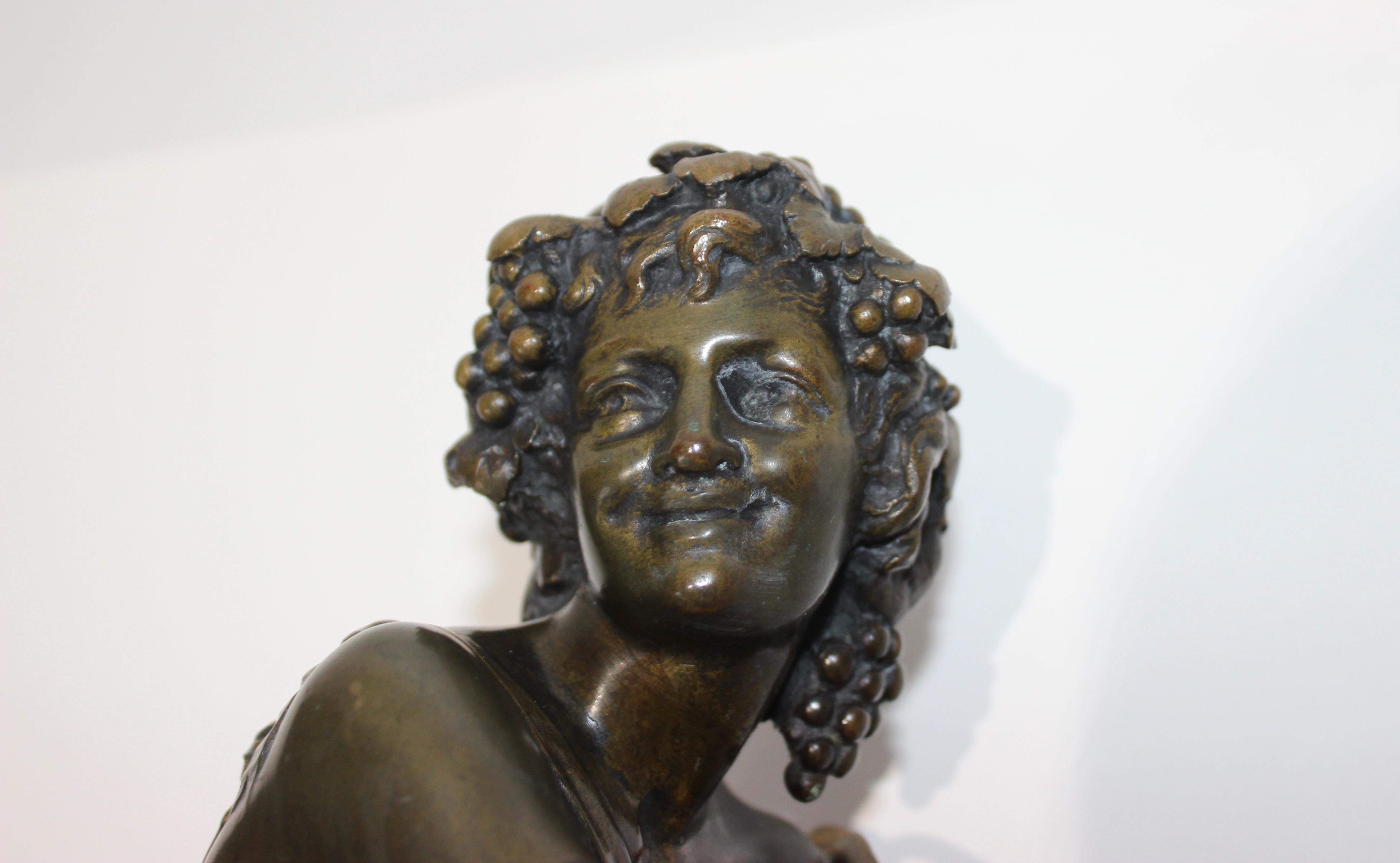 European Tour Bacchus Bronze Sculpture on Gilt and Rouge Royale Marble Base For Sale 5