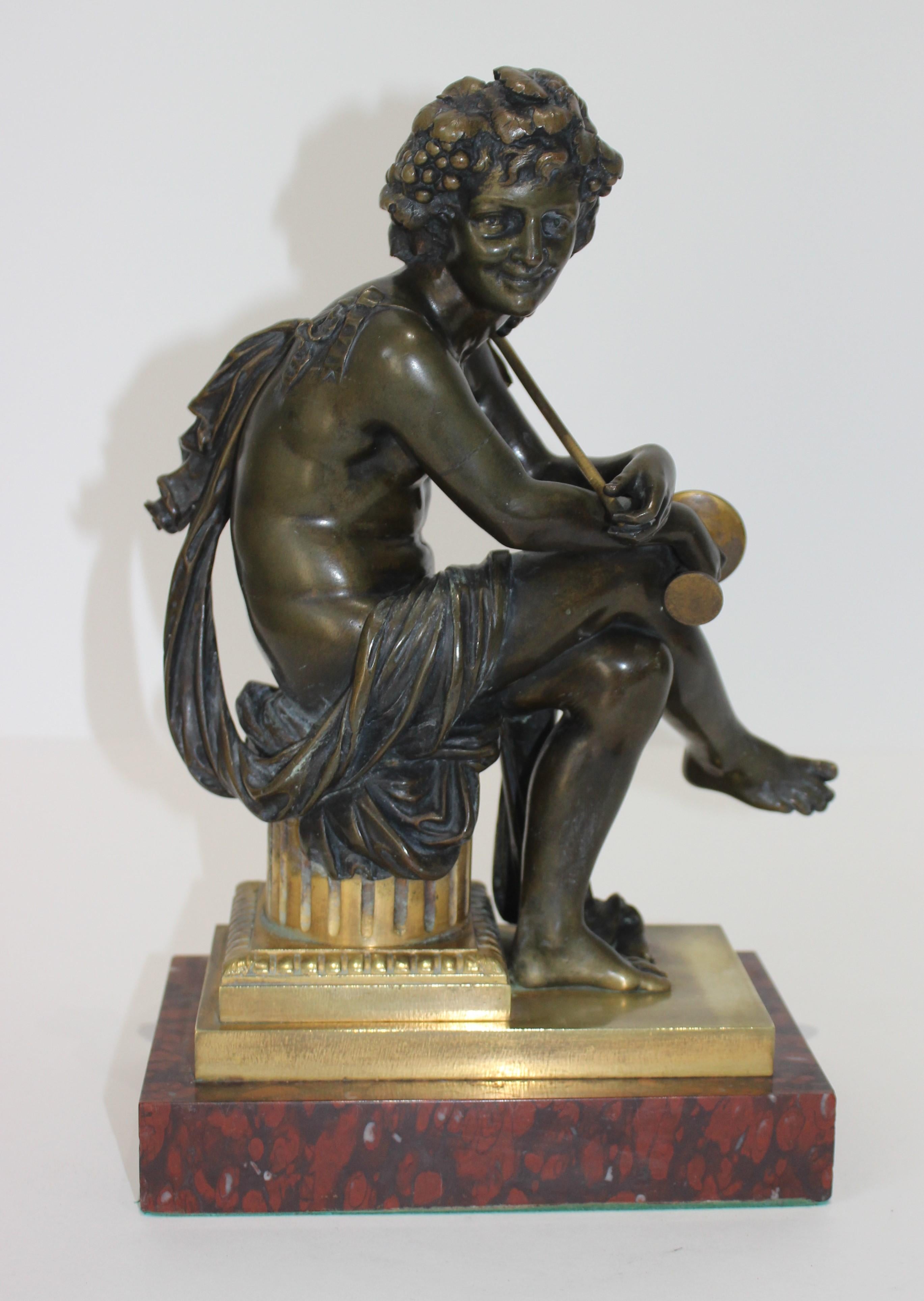 European Tour Bacchus Bronze Sculpture on Gilt and Rouge Royale Marble Base For Sale 8