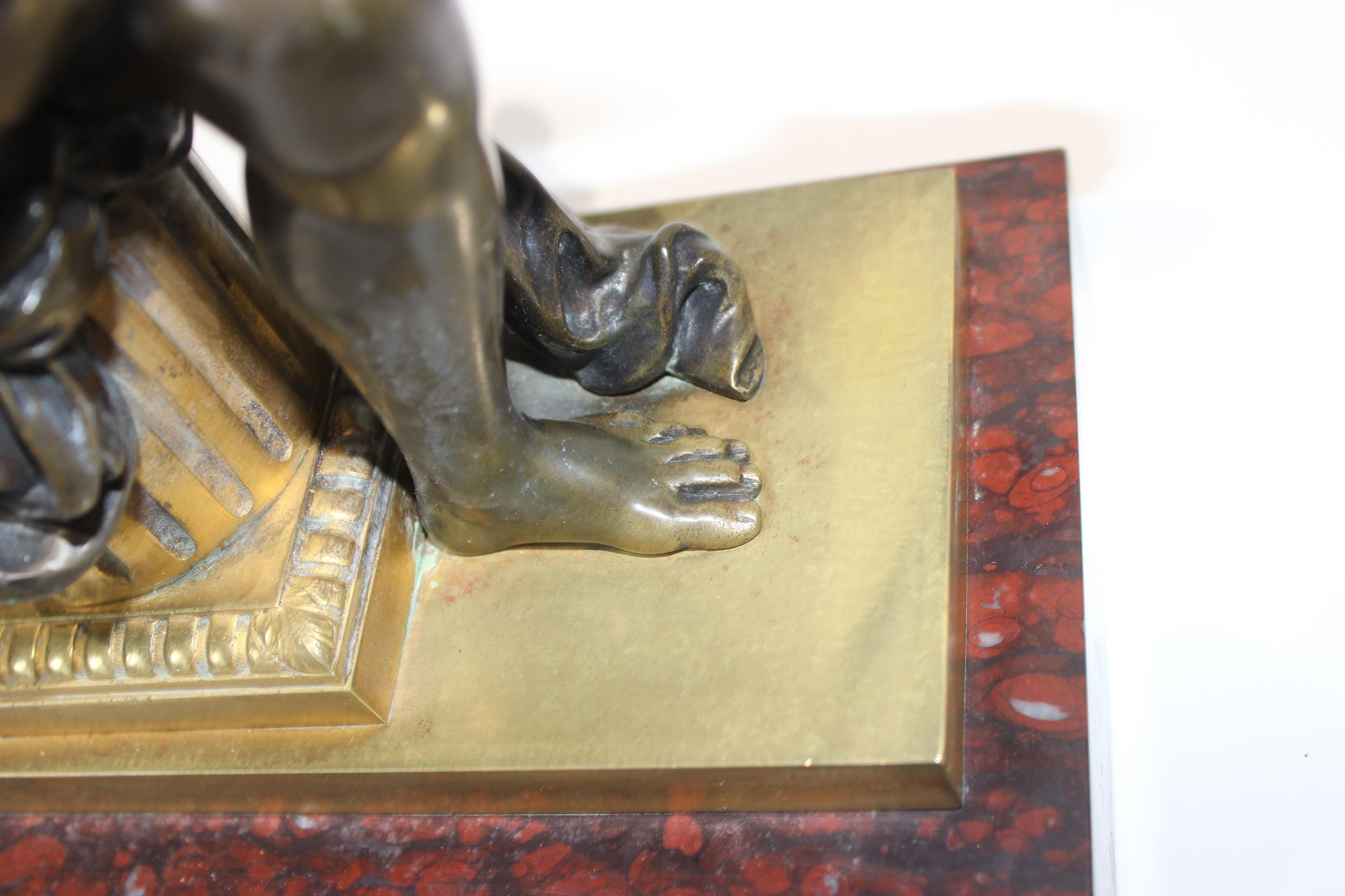 European Tour Bacchus Bronze Sculpture on Gilt and Rouge Royale Marble Base For Sale 2