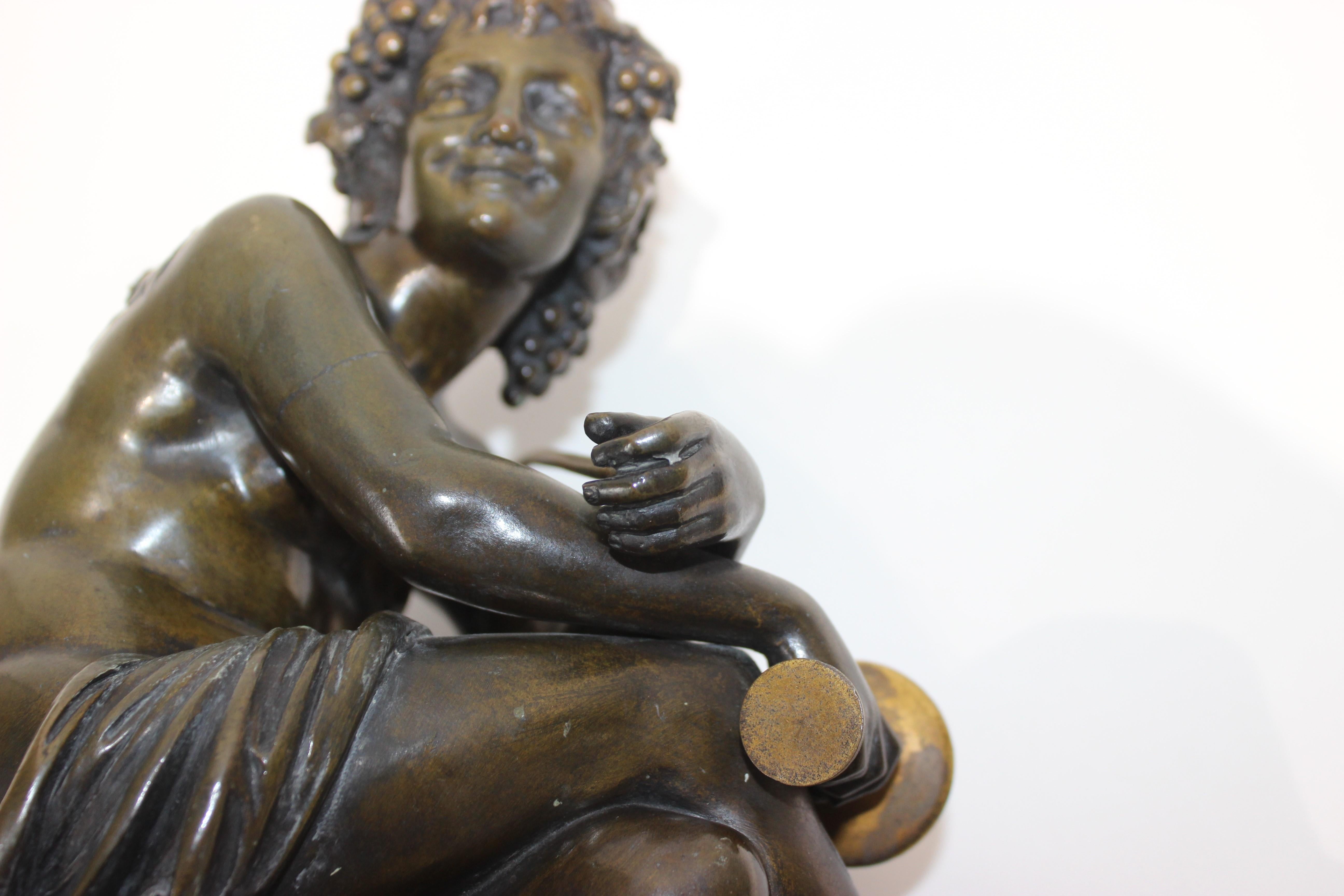 European Tour Bacchus Bronze Sculpture on Gilt and Rouge Royale Marble Base For Sale 4