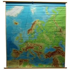 Vintage European Train Traffic Pull-Down Poster Map Wall Chart
