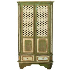 European Trelliage Painted Corner Wood Cabinet