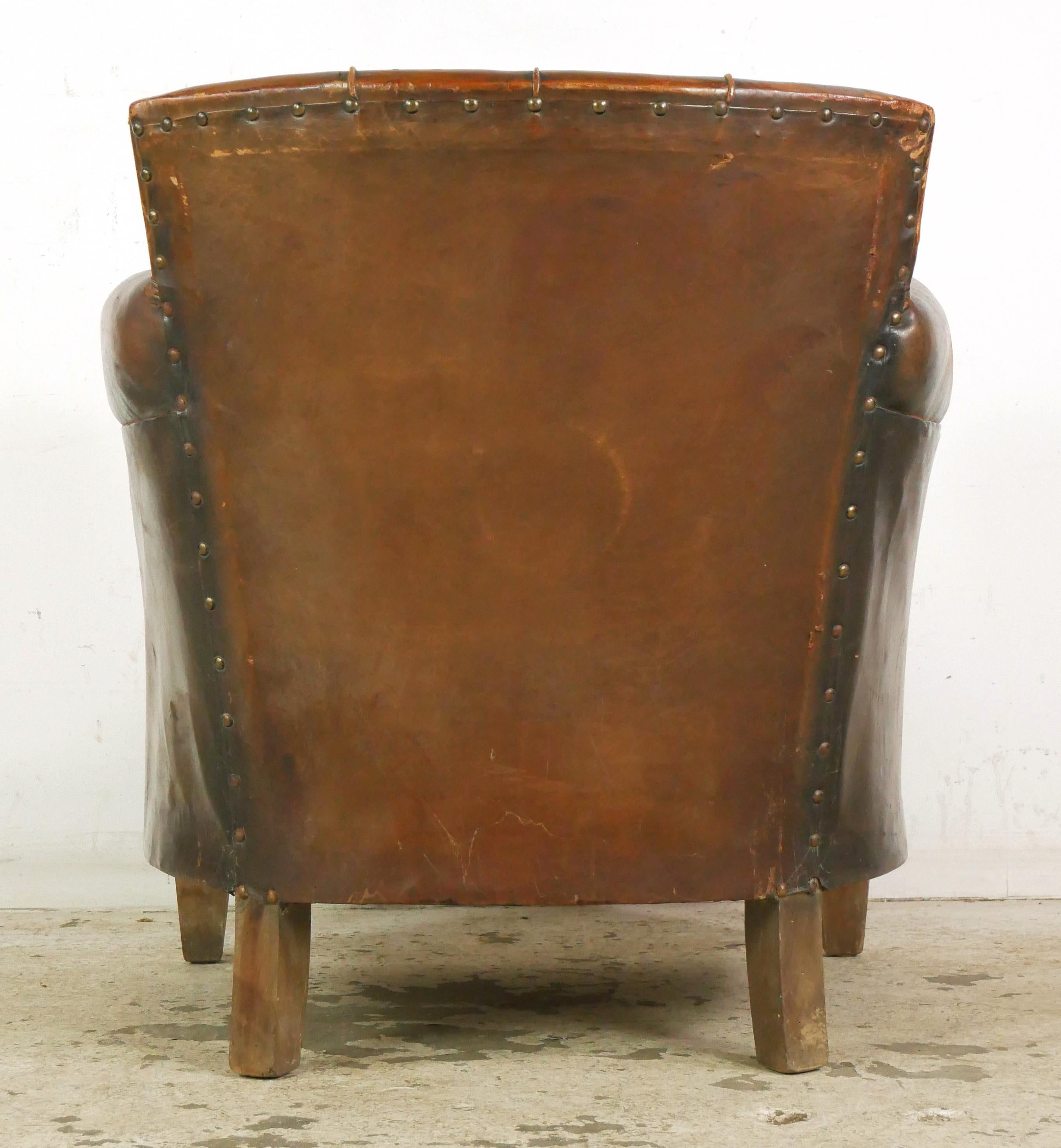 European Tufted Brown Leather Steel Studded Club Chair 5