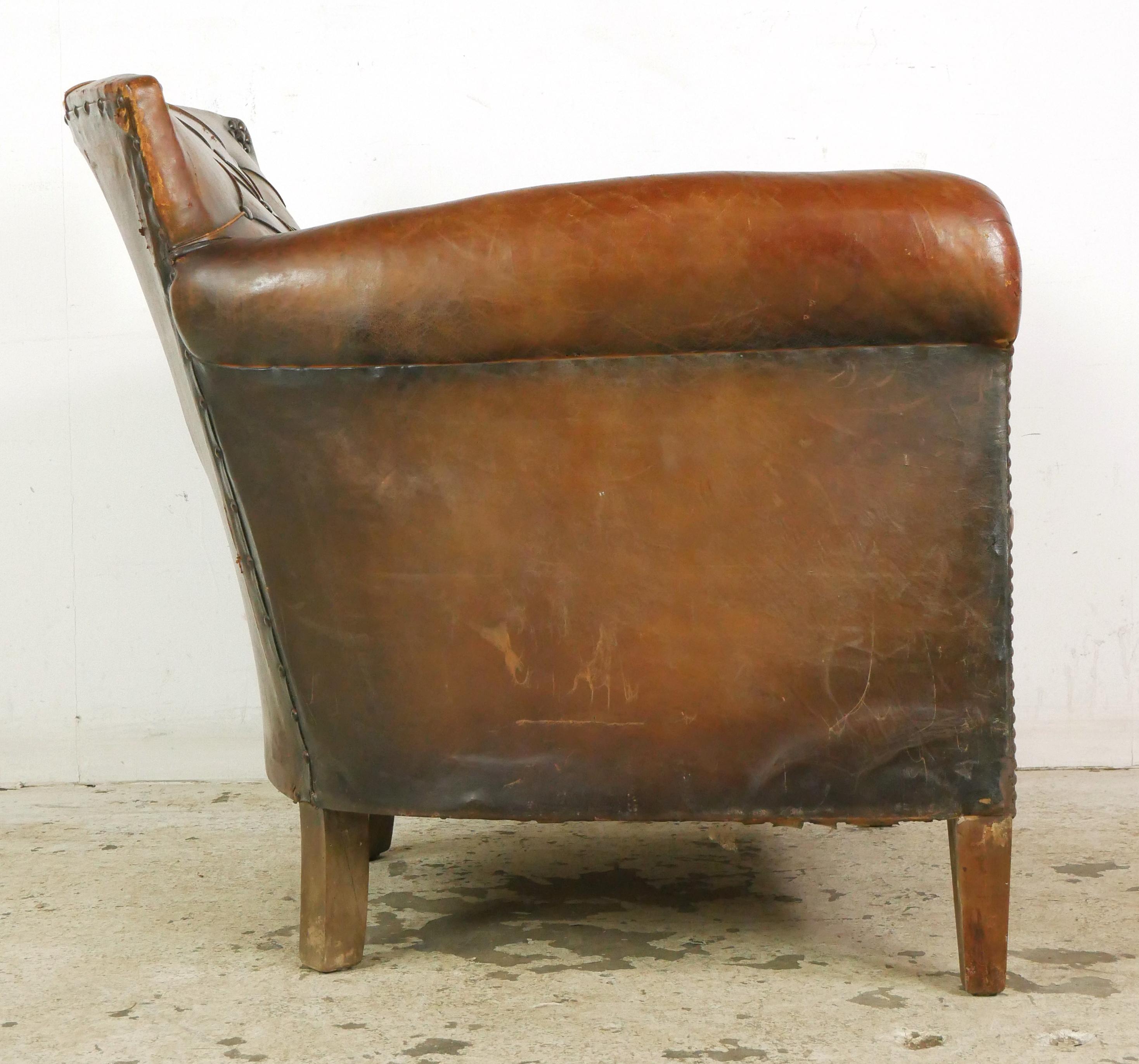 European Tufted Brown Leather Steel Studded Club Chair 6