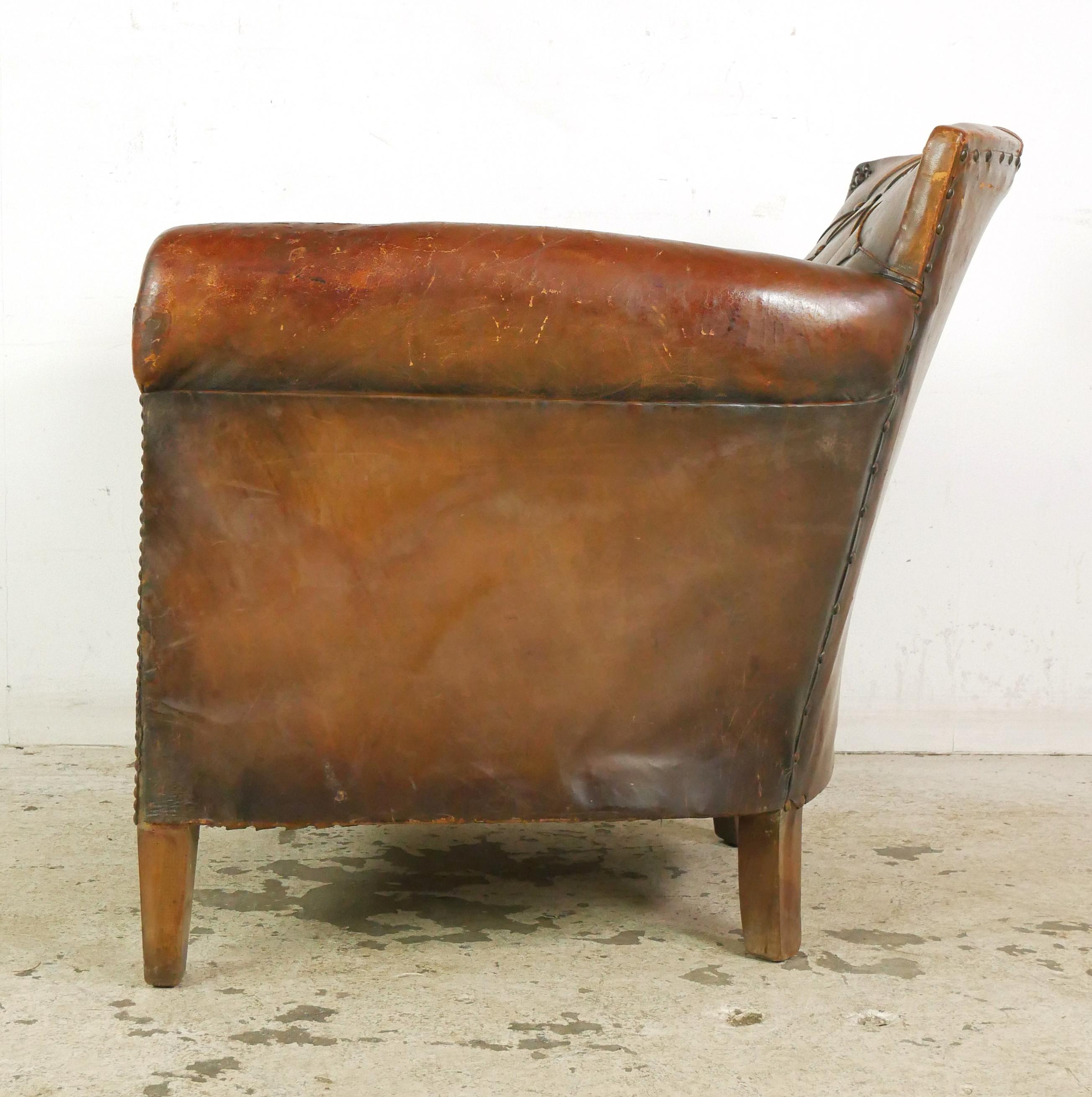 European Tufted Brown Leather Steel Studded Club Chair 4