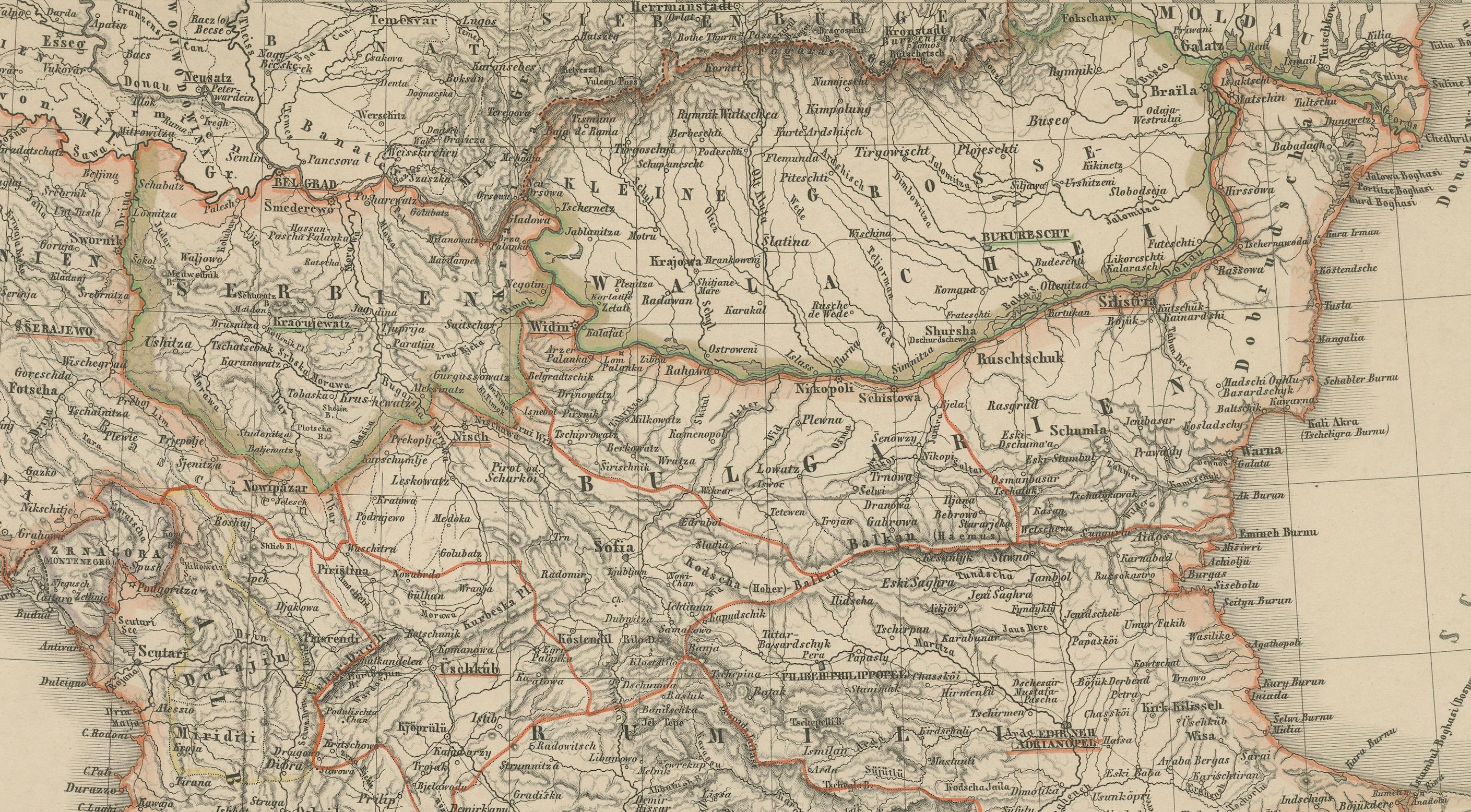 Tedesco Mappa Turchia e Grecia - Balcani e Isole Ionie 1857 in vendita