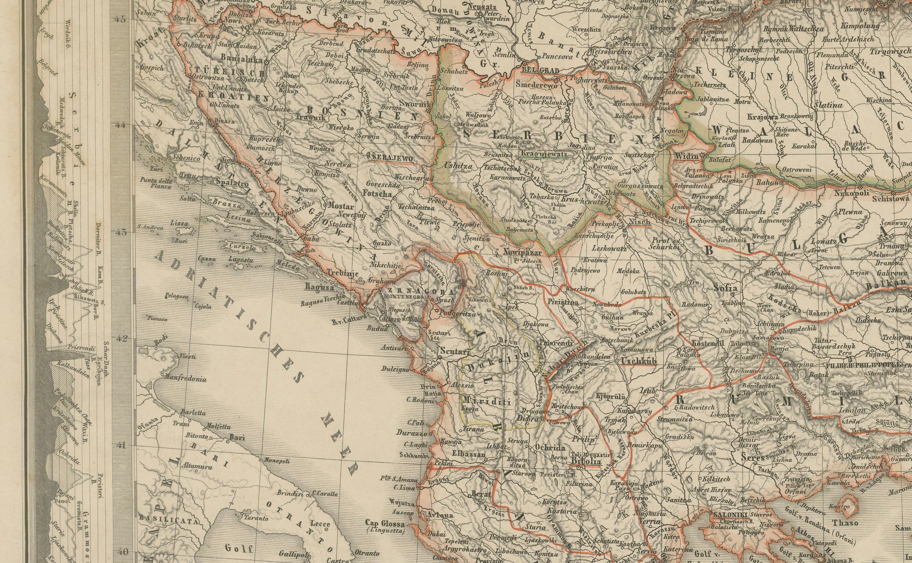 Inciso Mappa Turchia e Grecia - Balcani e Isole Ionie 1857 in vendita