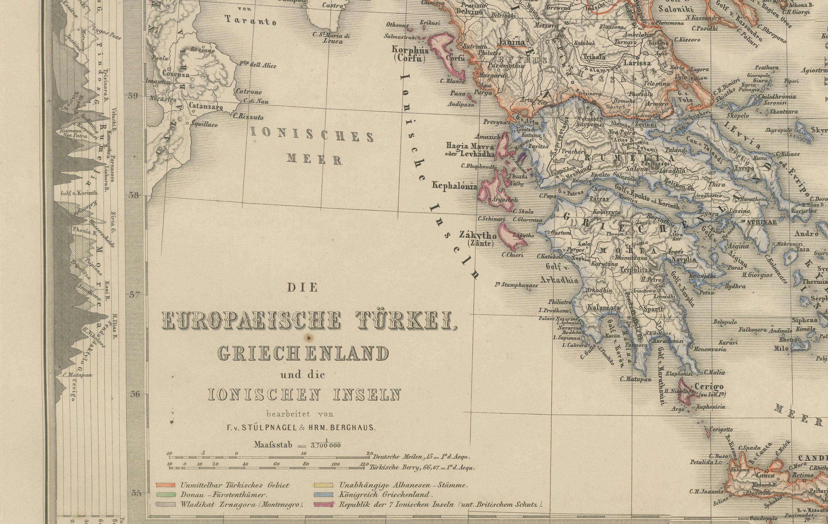 Mappa Turchia e Grecia - Balcani e Isole Ionie 1857 In condizioni buone in vendita a Langweer, NL